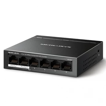 Внешний вид: Mercusys MS106LP 6-Port 10/100Mbps Desktop Switch with 4-Port PoE+ Mercusys MS106LP 6-Port 10/100Mbps Desktop Switch with 4-Port PoE+