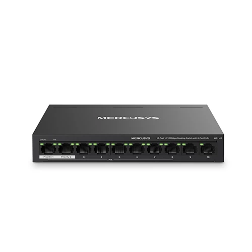 Mercusys MS110CP NV 8-Port 10/100 Mbps + 2-Port Gigabit Desktop Switch with 8-Port PoE+