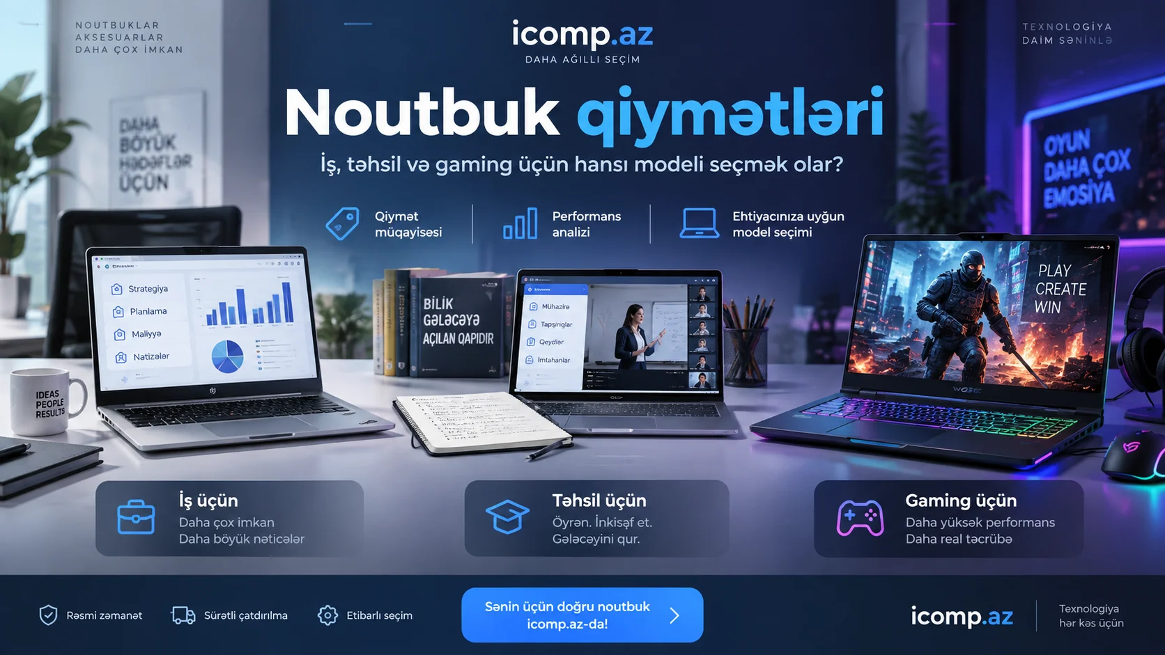 Noutbuk qiymetleri &ndash; is, tehsil ve gaming ucun hansi modeli secmek olar?