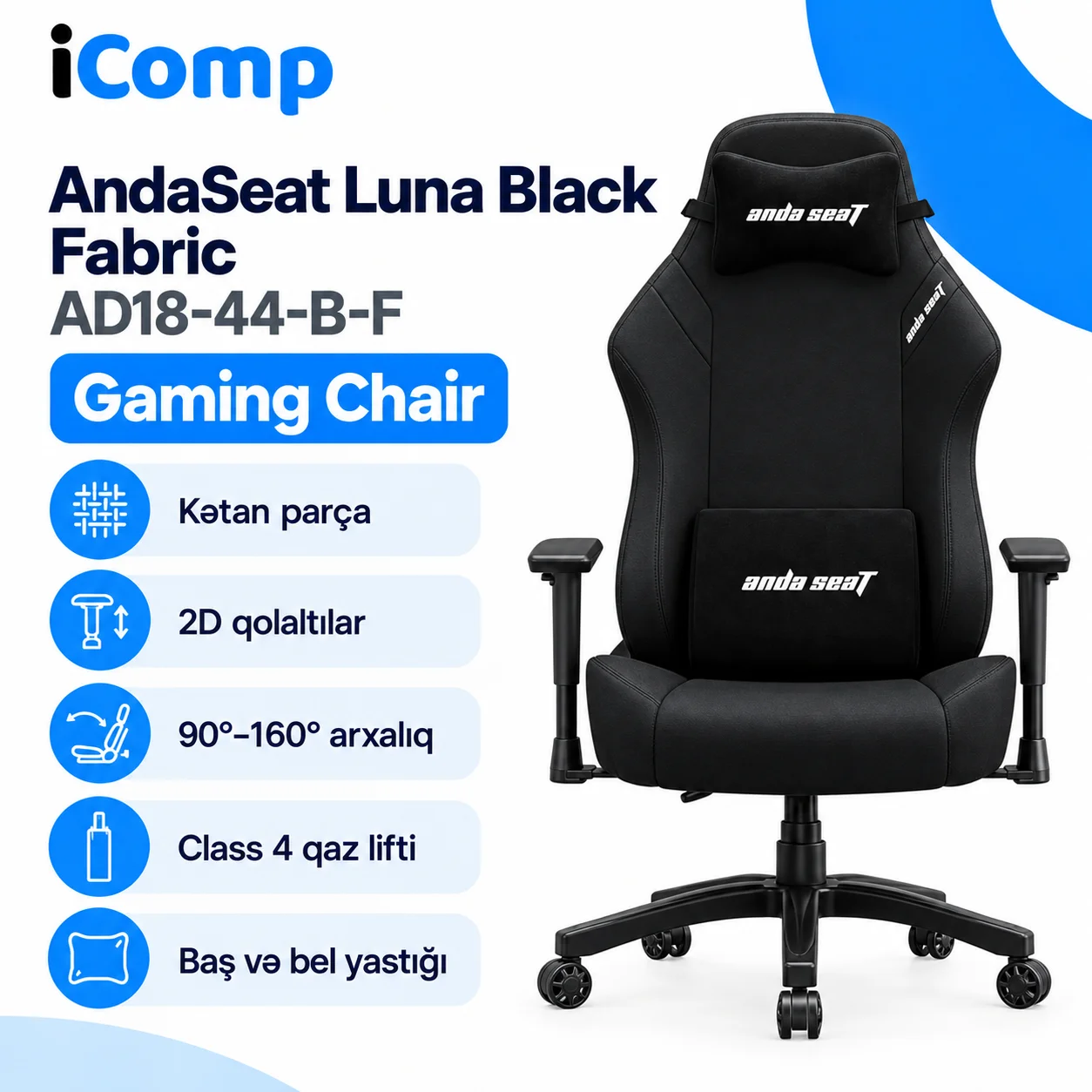 AndaSeat Luna Black Fabric (AD18-44-B-F) Gaming Chair