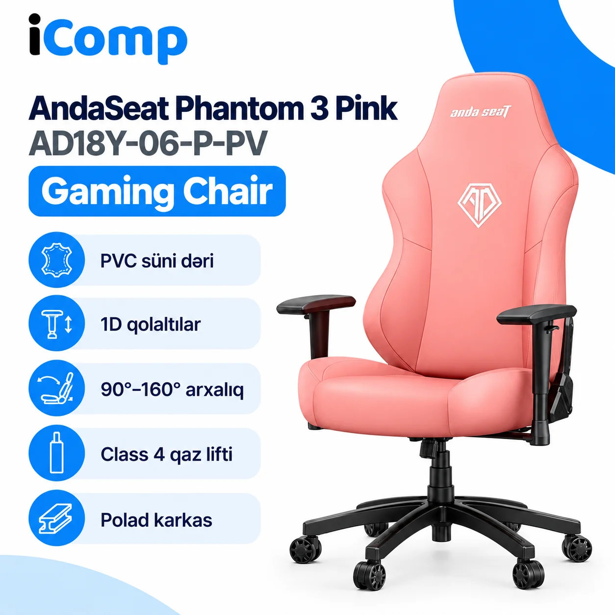 AndaSeat Phantom 3 Pink (AD18Y-06-P-PV) Gaming Chair