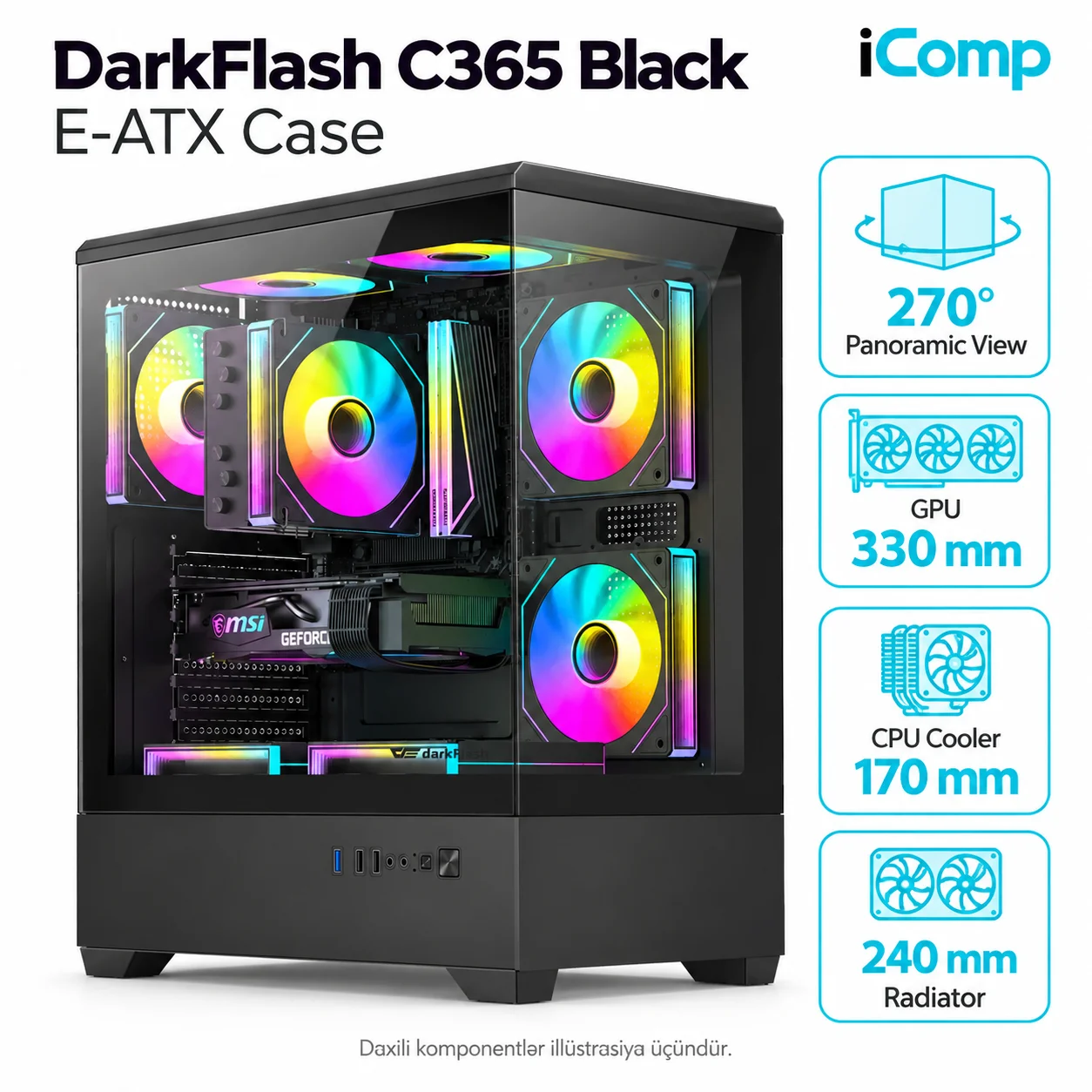 Aigo DarkFlash C365 Black E-ATX Case
