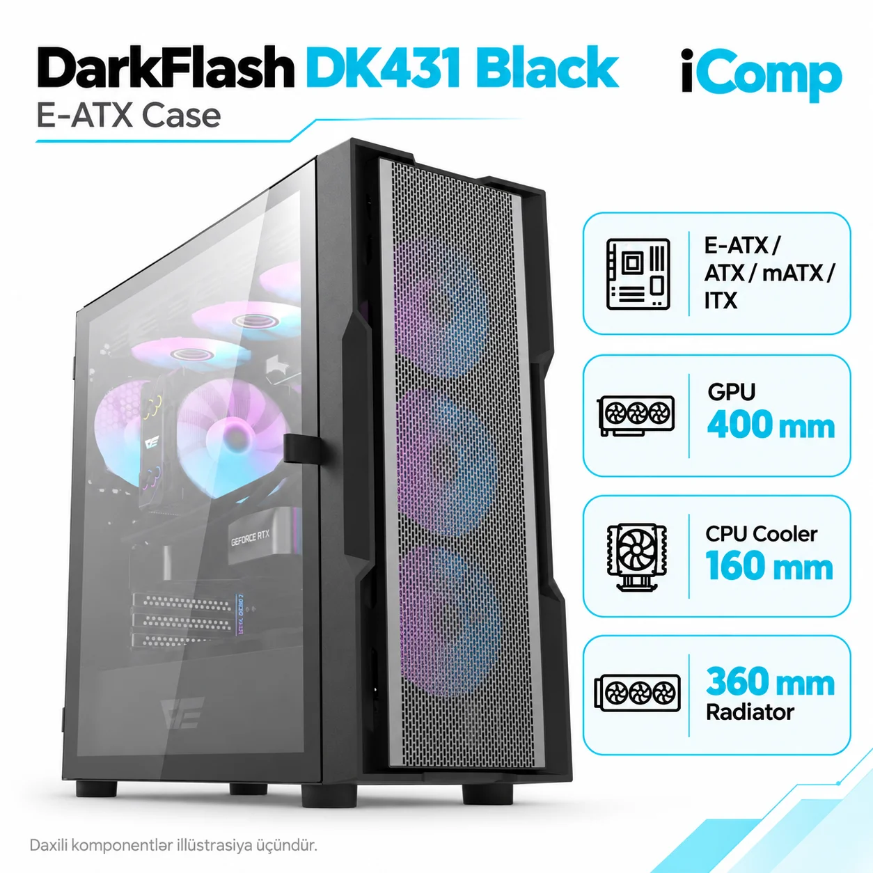 Aigo DarkFlash DK431 Black E-ATX Case (with Fan)