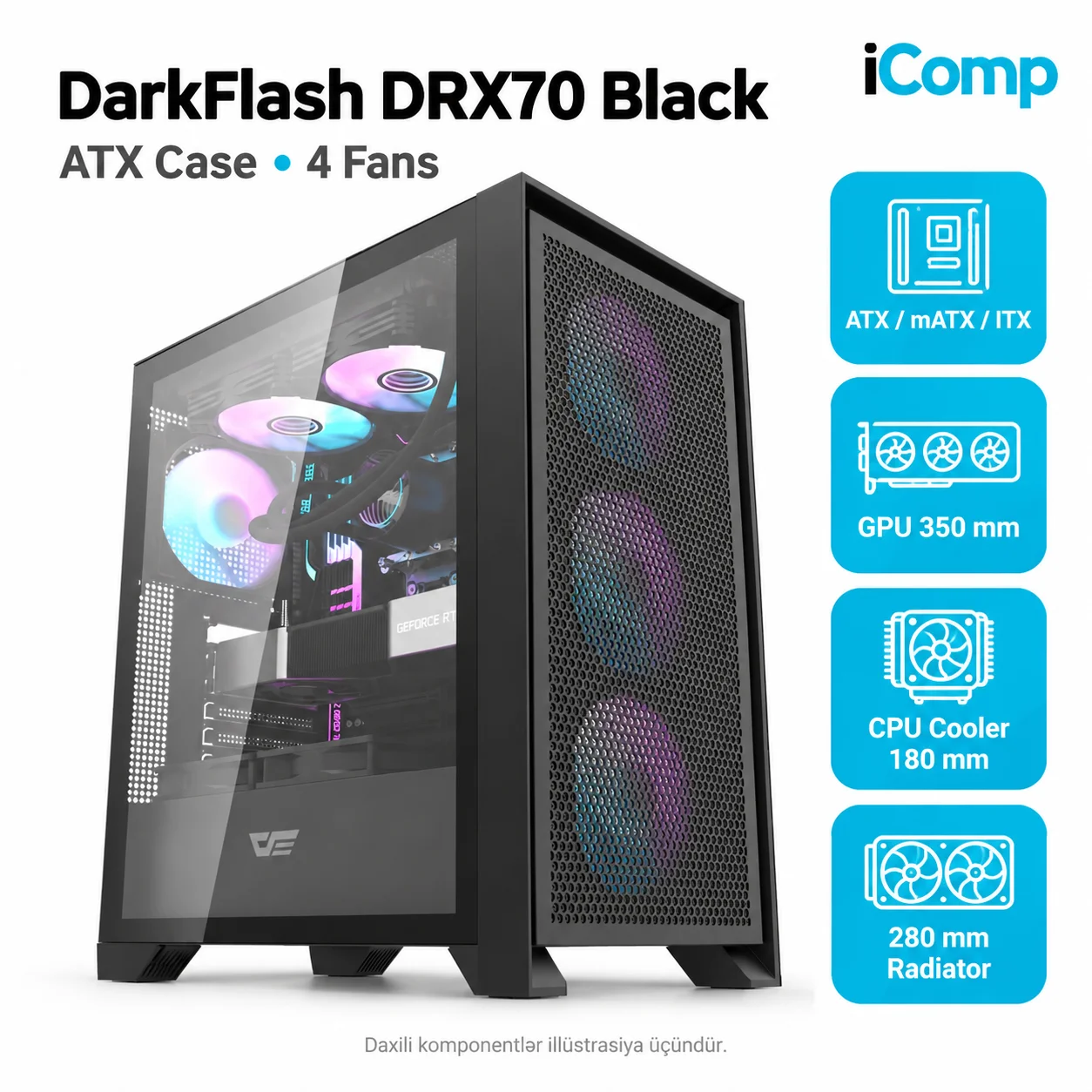 Aigo DarkFlash DRX70 Black ATX Case (4 Fans)