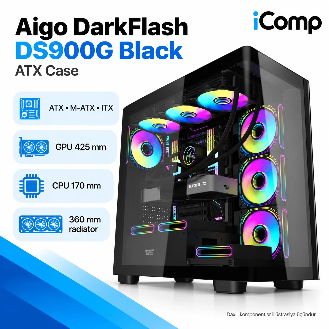 Aigo DarkFlash DS900G Black ATX Case