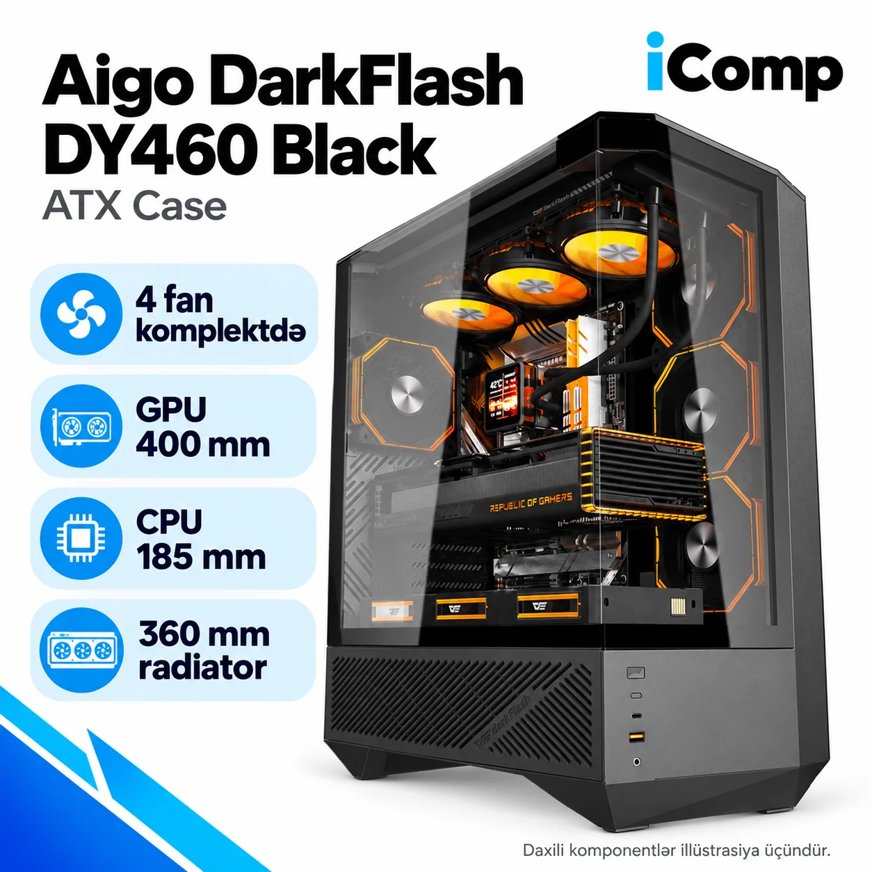 Aigo DarkFlash DY460 Black ATX Case (4 Fans)