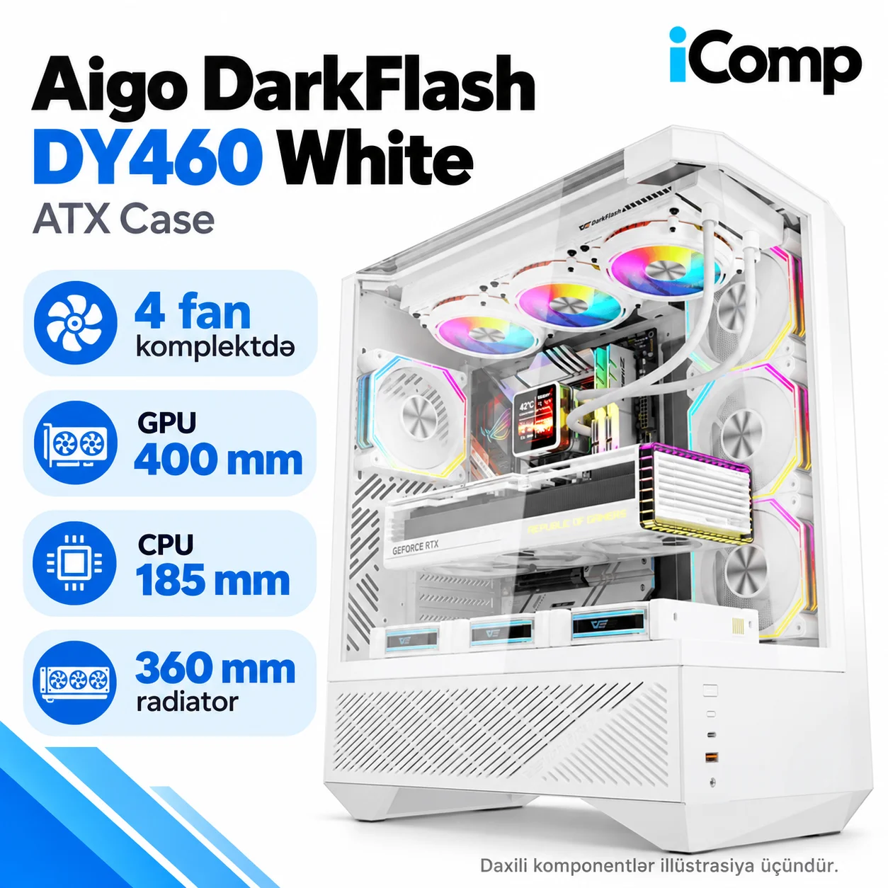 Aigo DarkFlash DY460 White ATX Case (4 Fans)