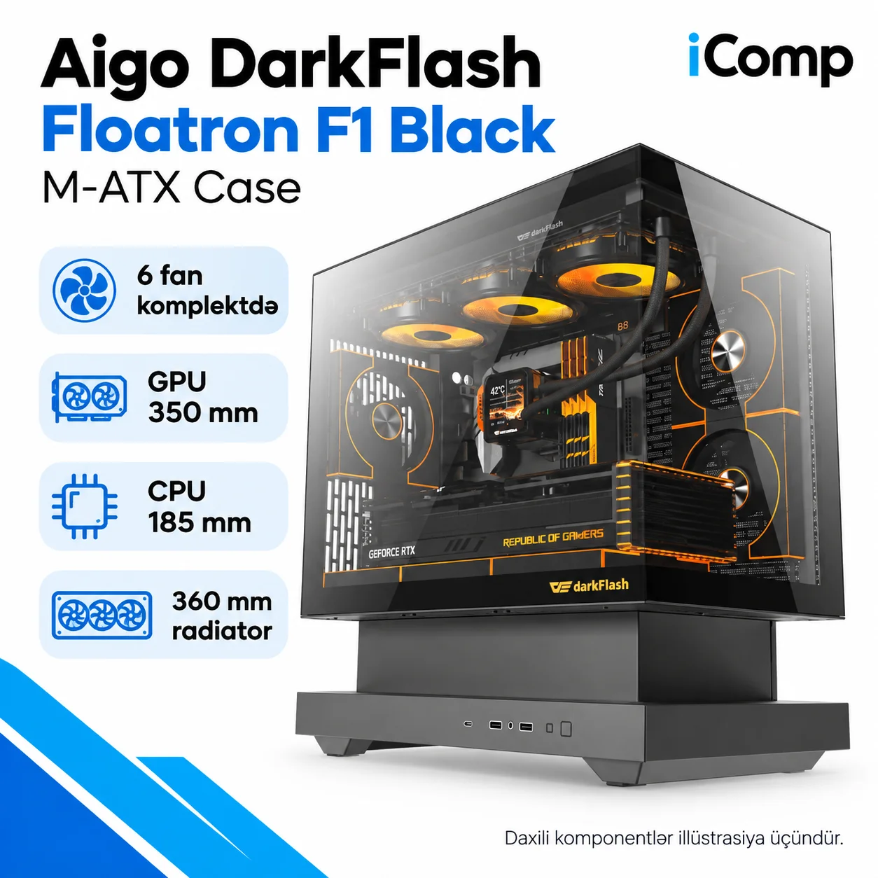 Aigo DarkFlash Floatron F1 Black M-ATX Case (6 Fans)