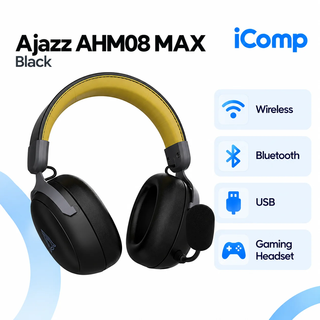 Ajazz AHM08 MAX Black Gaming Qulaqliq