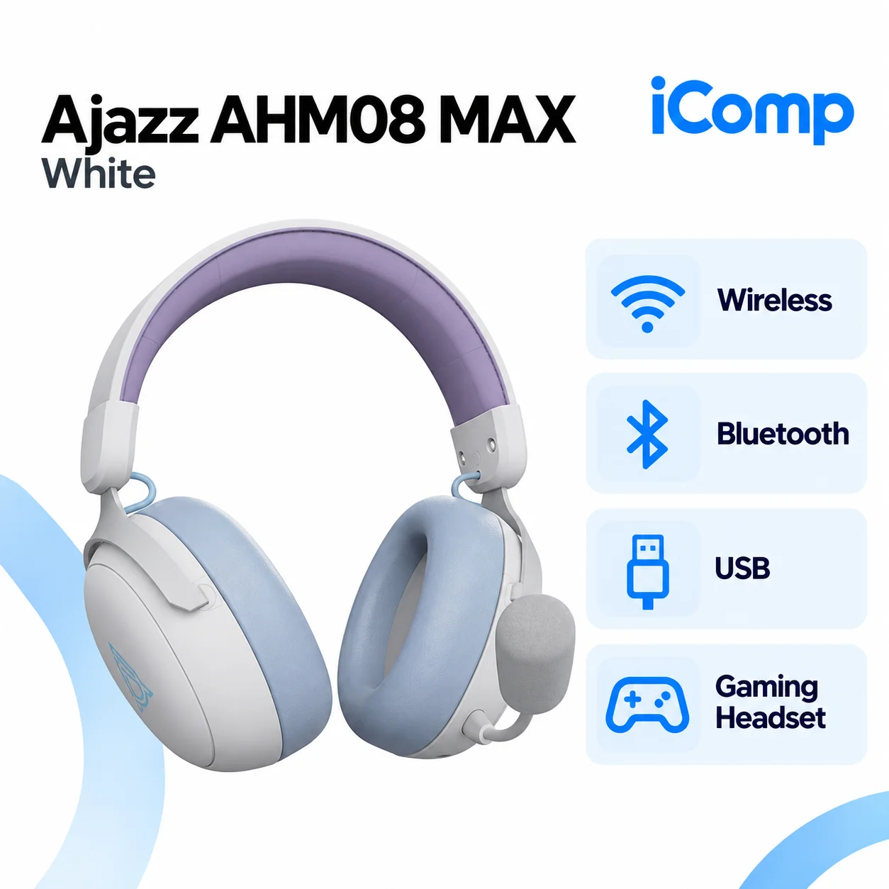 Ajazz AHM08 MAX White Gaming Qulaqliq