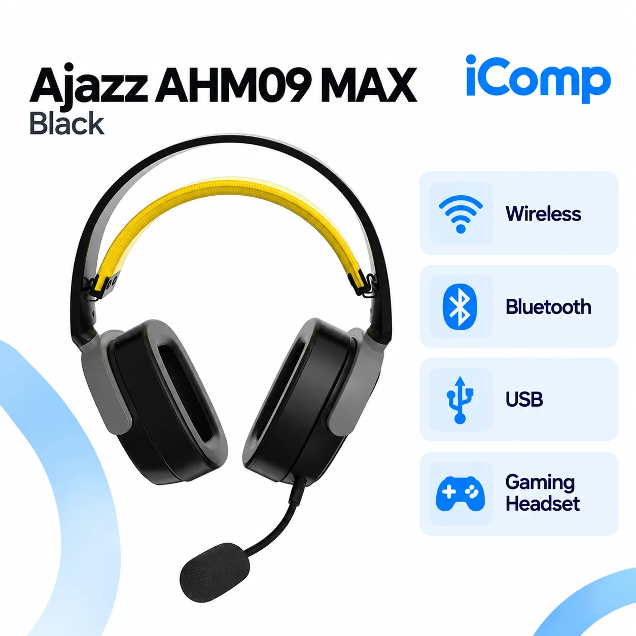 Ajazz AHM09 MAX Black Gaming Qulaqliq