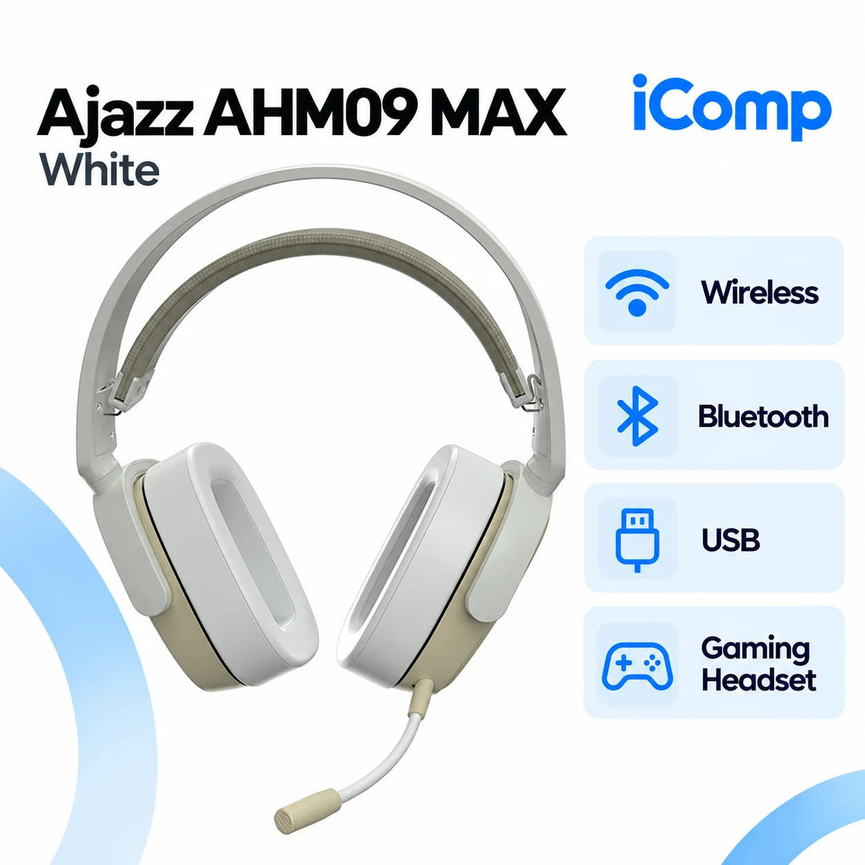 Ajazz AHM09 MAX White Gaming Qulaqliq