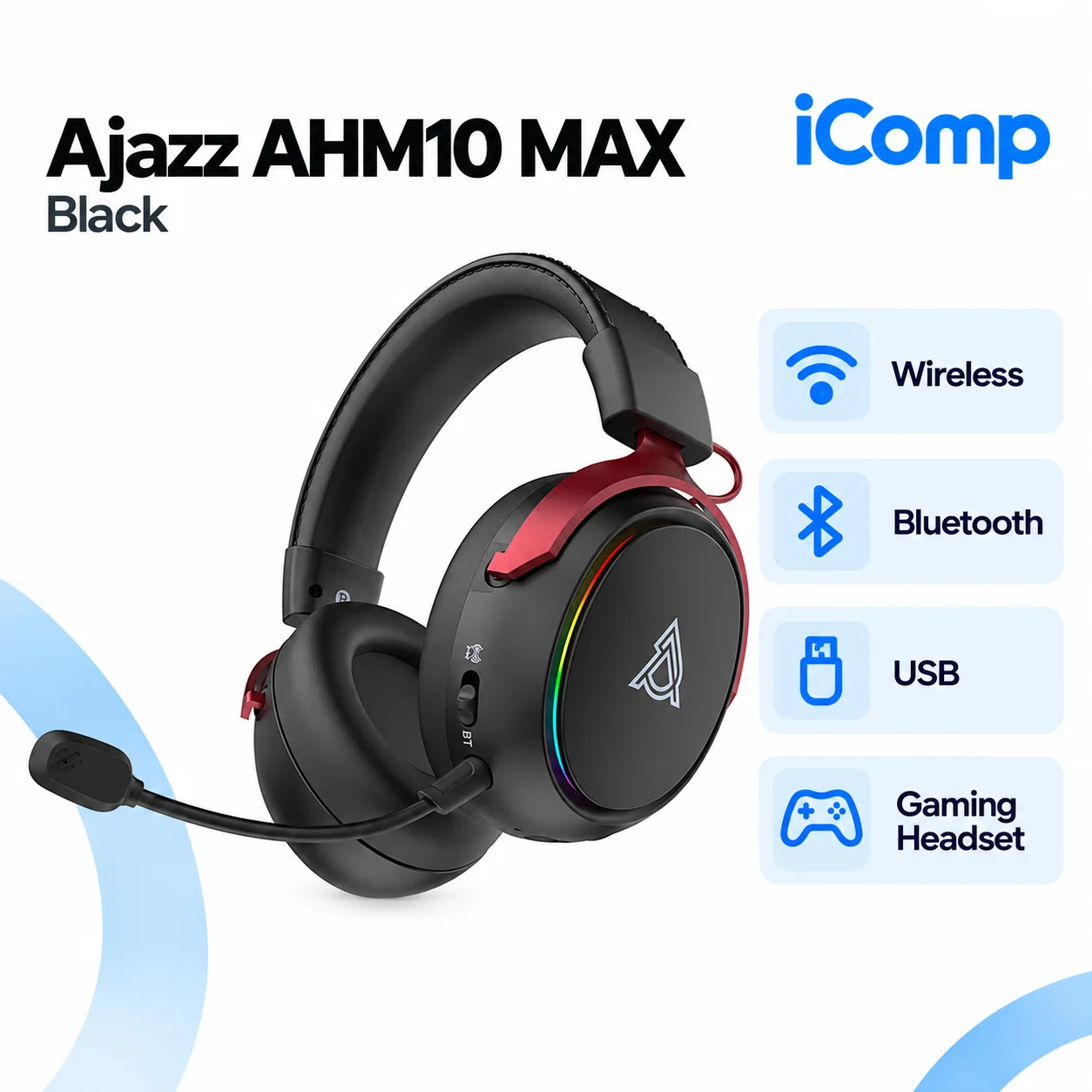 Ajazz AHM10 MAX Black Gaming Qulaqliq