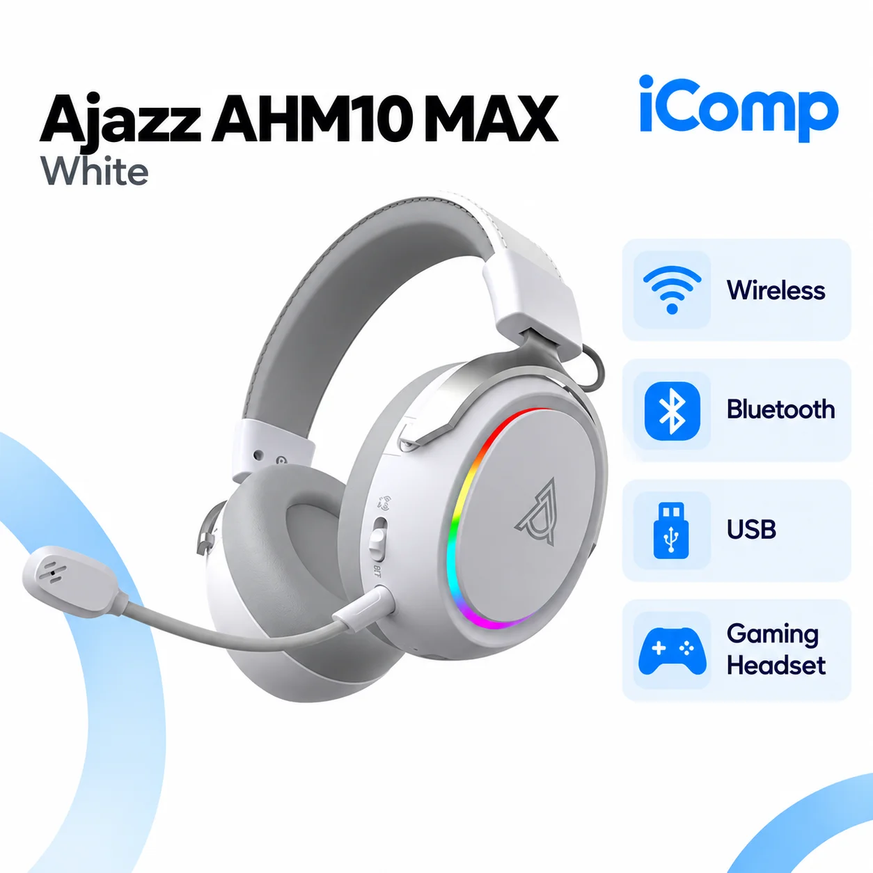 Ajazz AHM10 MAX White Gaming Qulaqliq