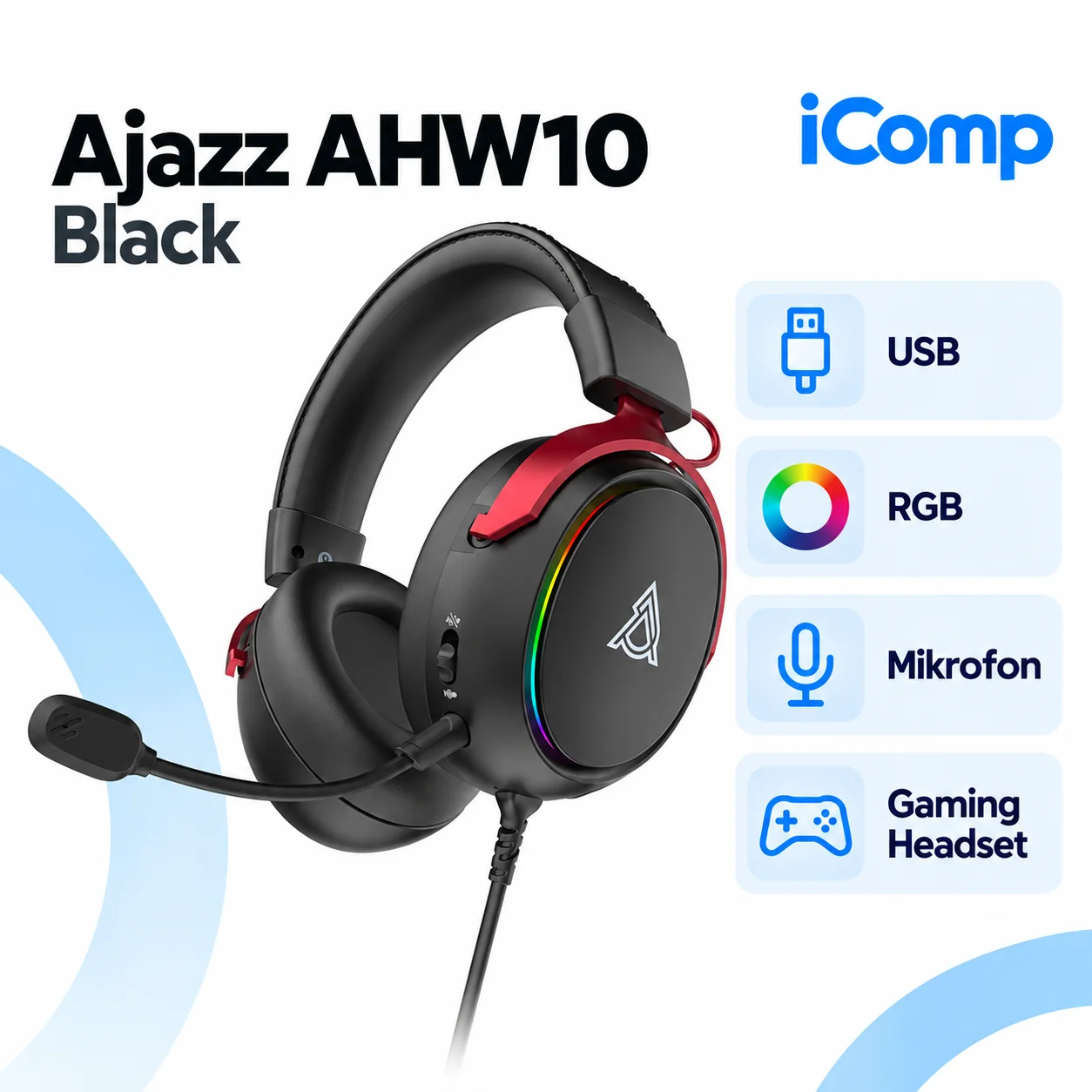 Ajazz AHW10 Black Gaming Qulaqliq