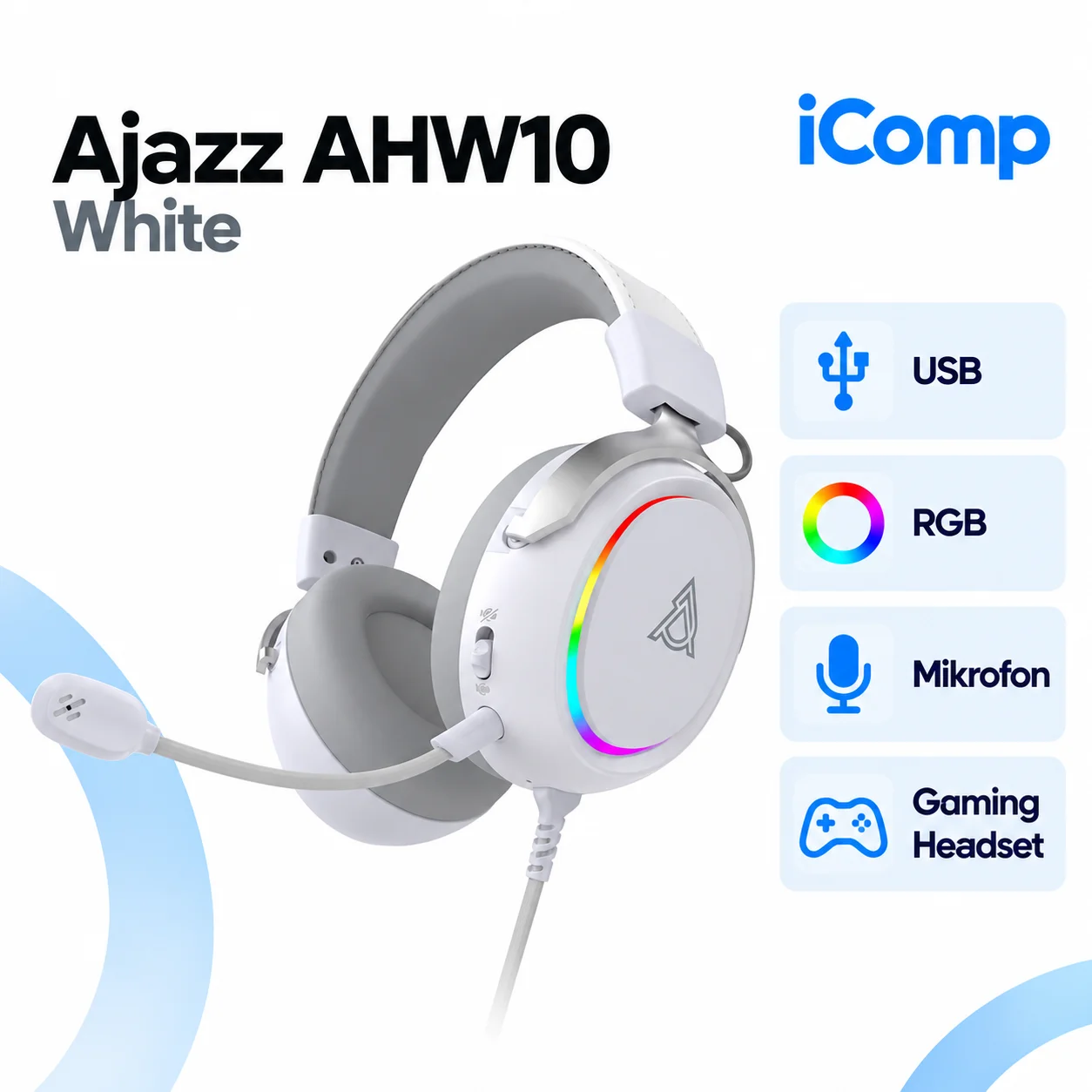 Ajazz AHW10 White Gaming Qulaqliq
