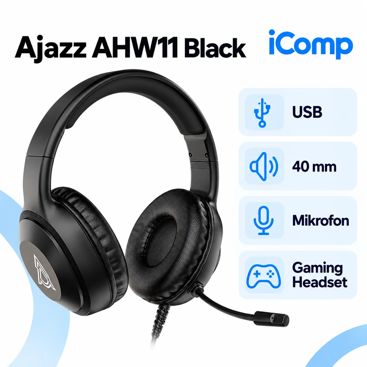 Ajazz AHW11 Black Gaming Qulaqliq
