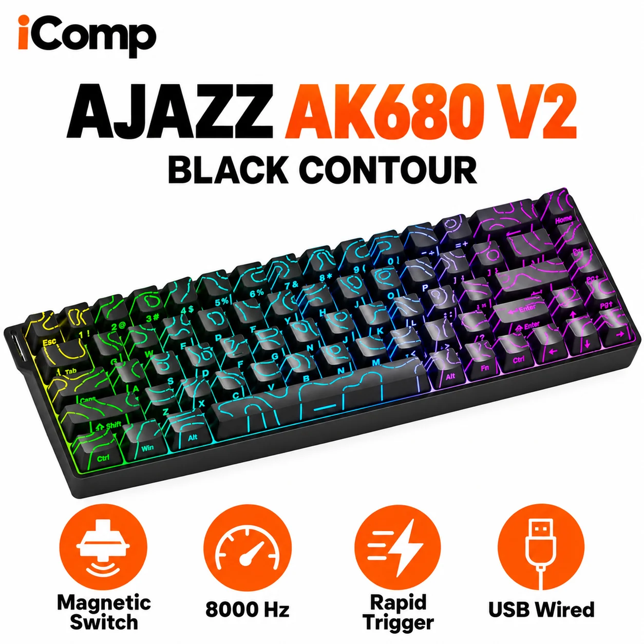 Ajazz AK680 V2 Black Contour Gaming Keyboard