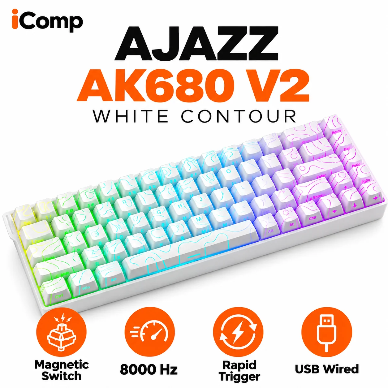 Ajazz AK680 V2 White Contour Gaming Keyboard