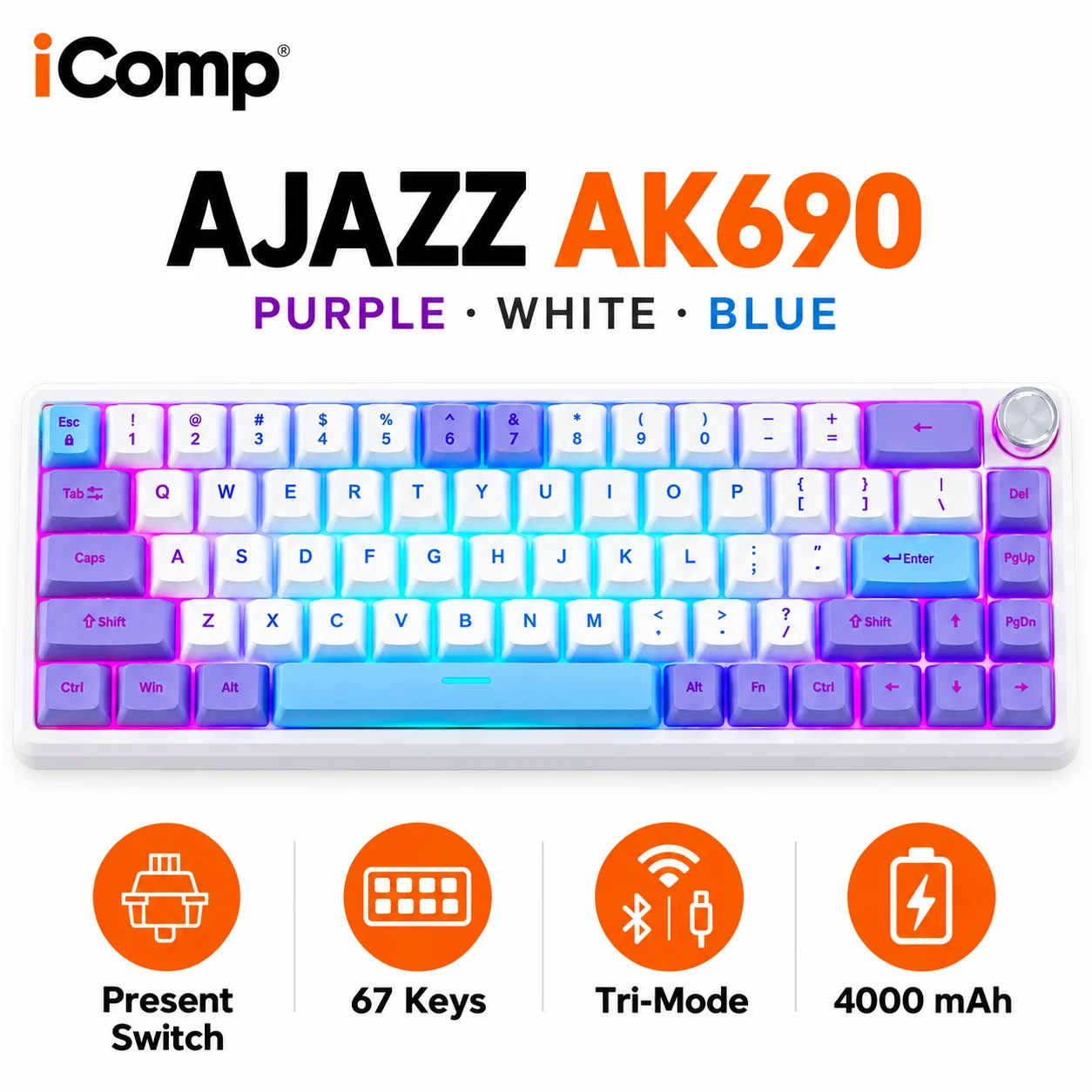 Ajazz AK690 Purple-White-Blue Gaming Keyboard