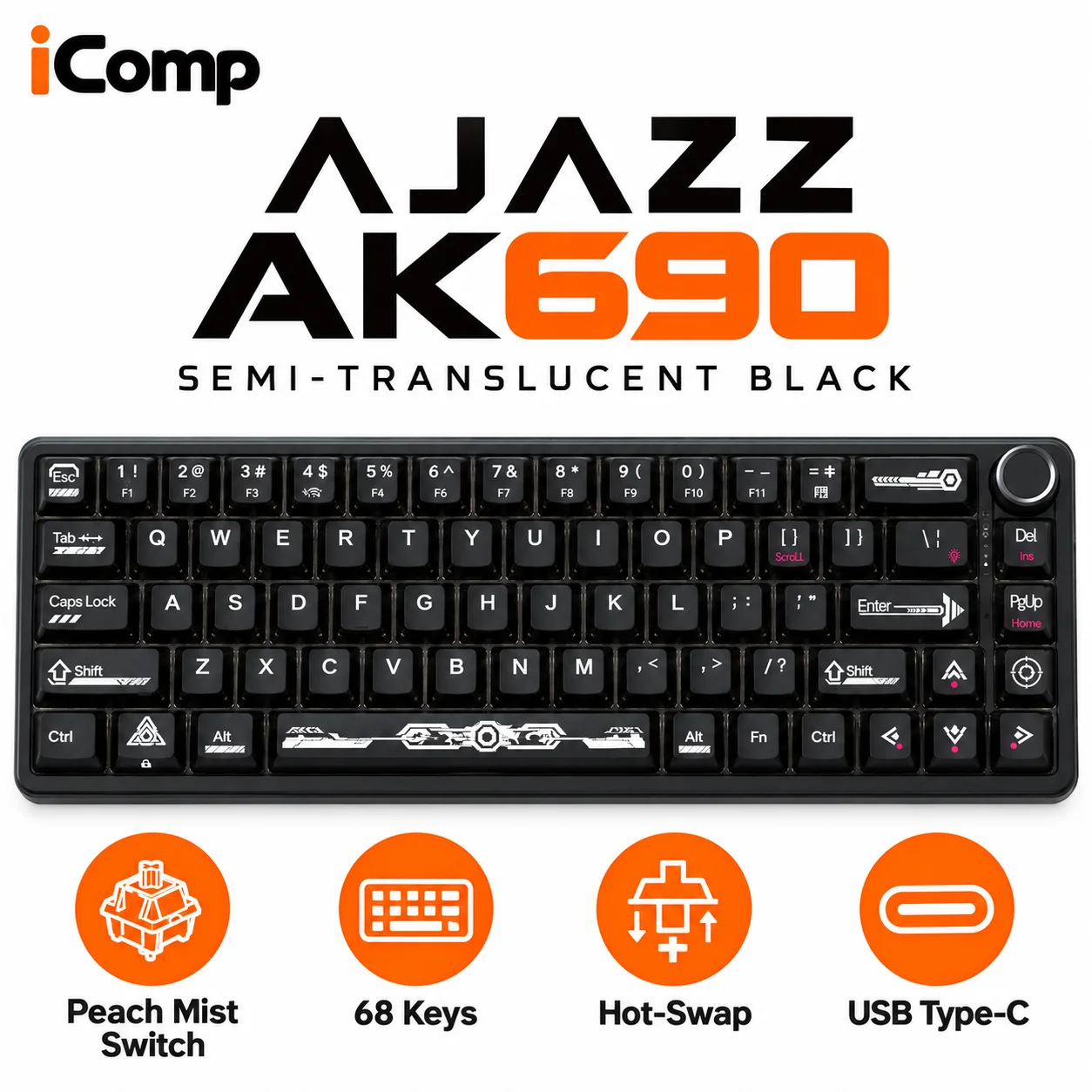 Ajazz AK690 Semi-translucent Black Gaming Keyboard