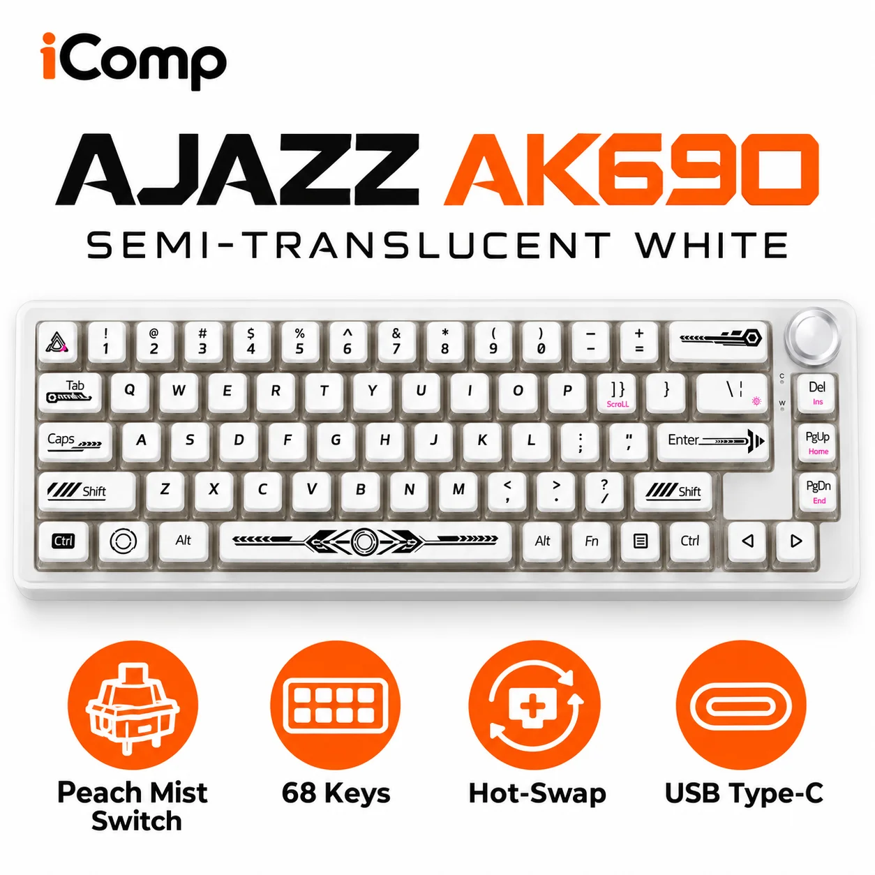 Ajazz AK690 Semi-translucent White Gaming Keyboard