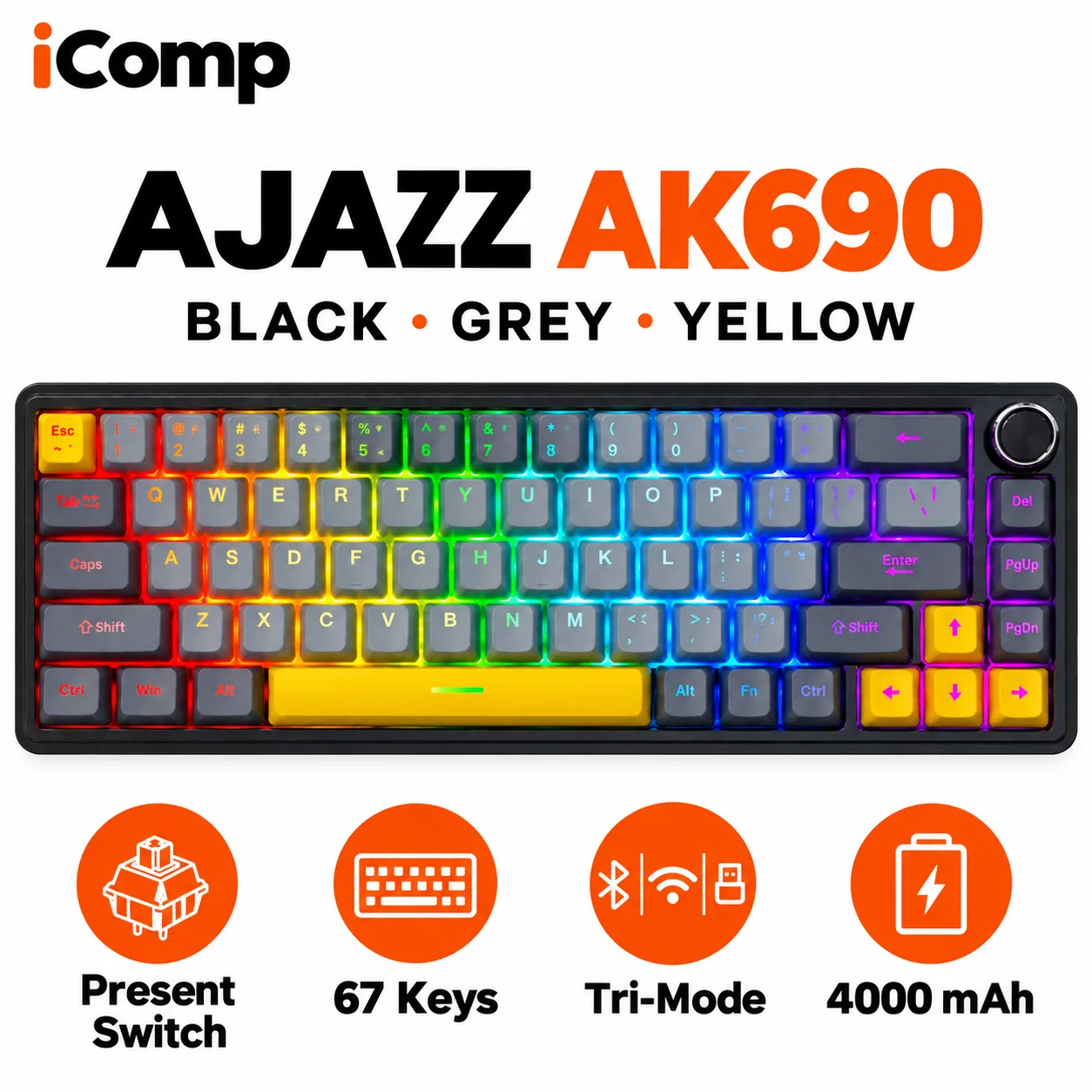 Ajazz AK690 Black-Grey-Yellow Gaming Keyboard