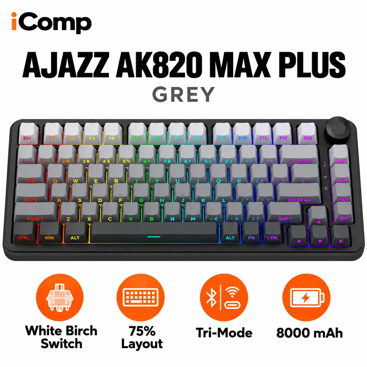 Ajazz AK820 Max Plus Grey Gaming Keyboard