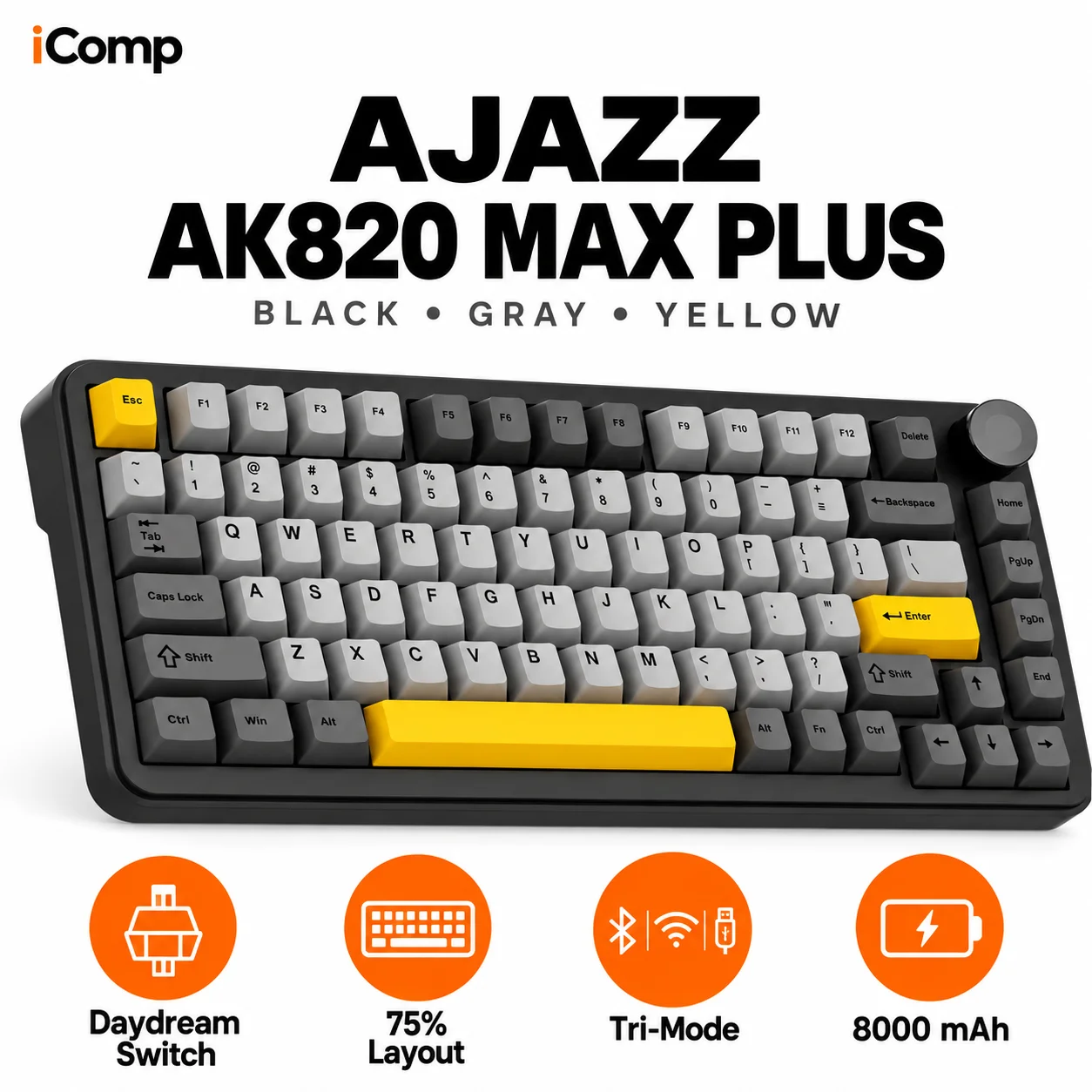Ajazz AK820 Max Plus Black-Gray-Yellow Gaming Keyboard
