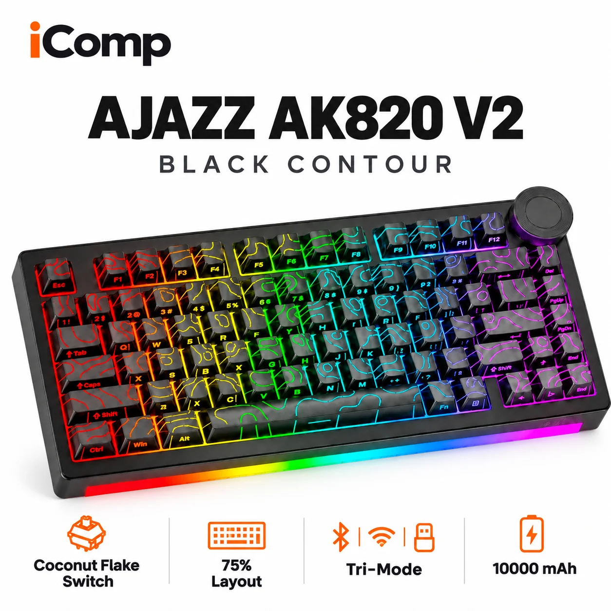 Ajazz AK820 V2 Black Contour Gaming Keyboard