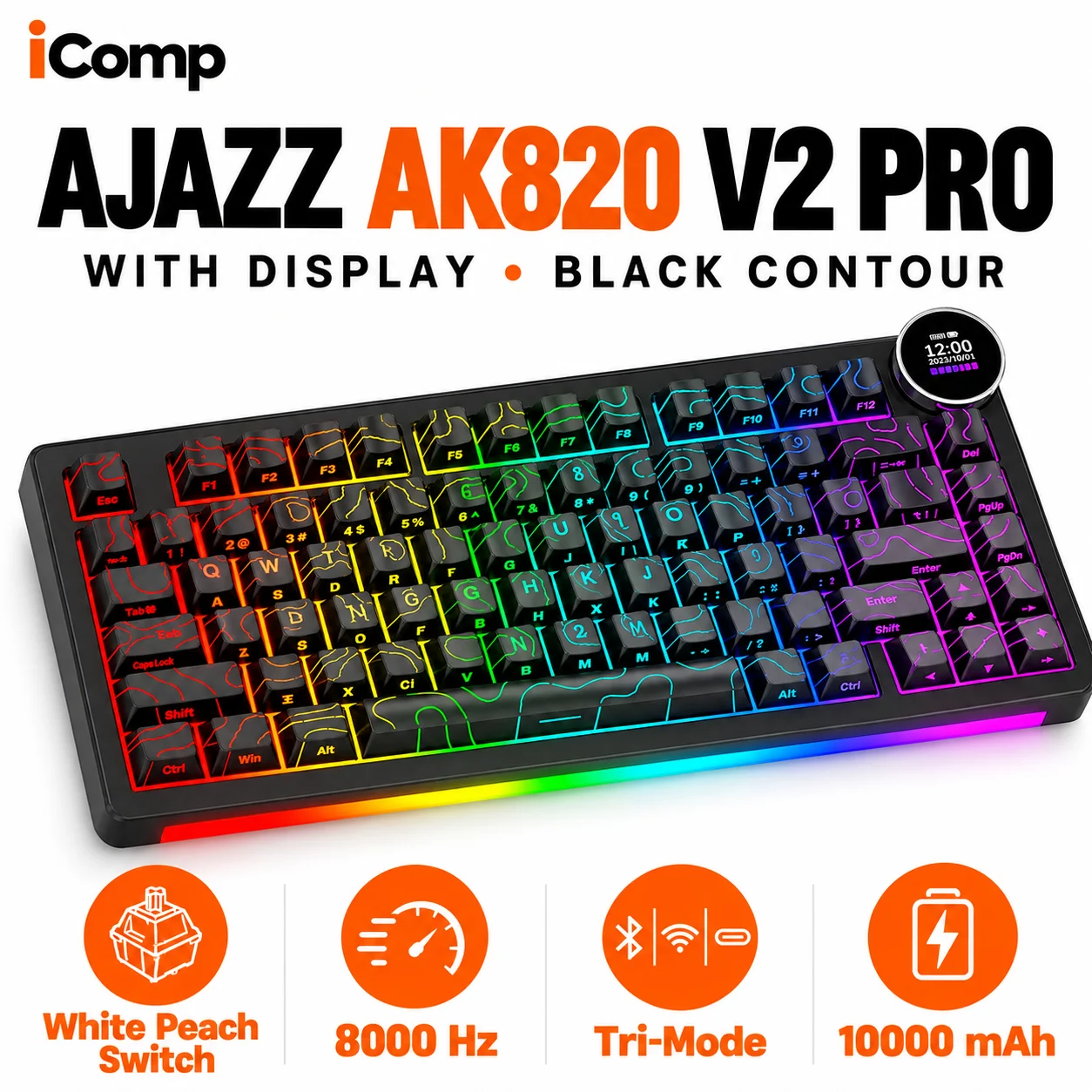 Ajazz AK820 V2 Pro with Display Black Contour Gaming Keyboard