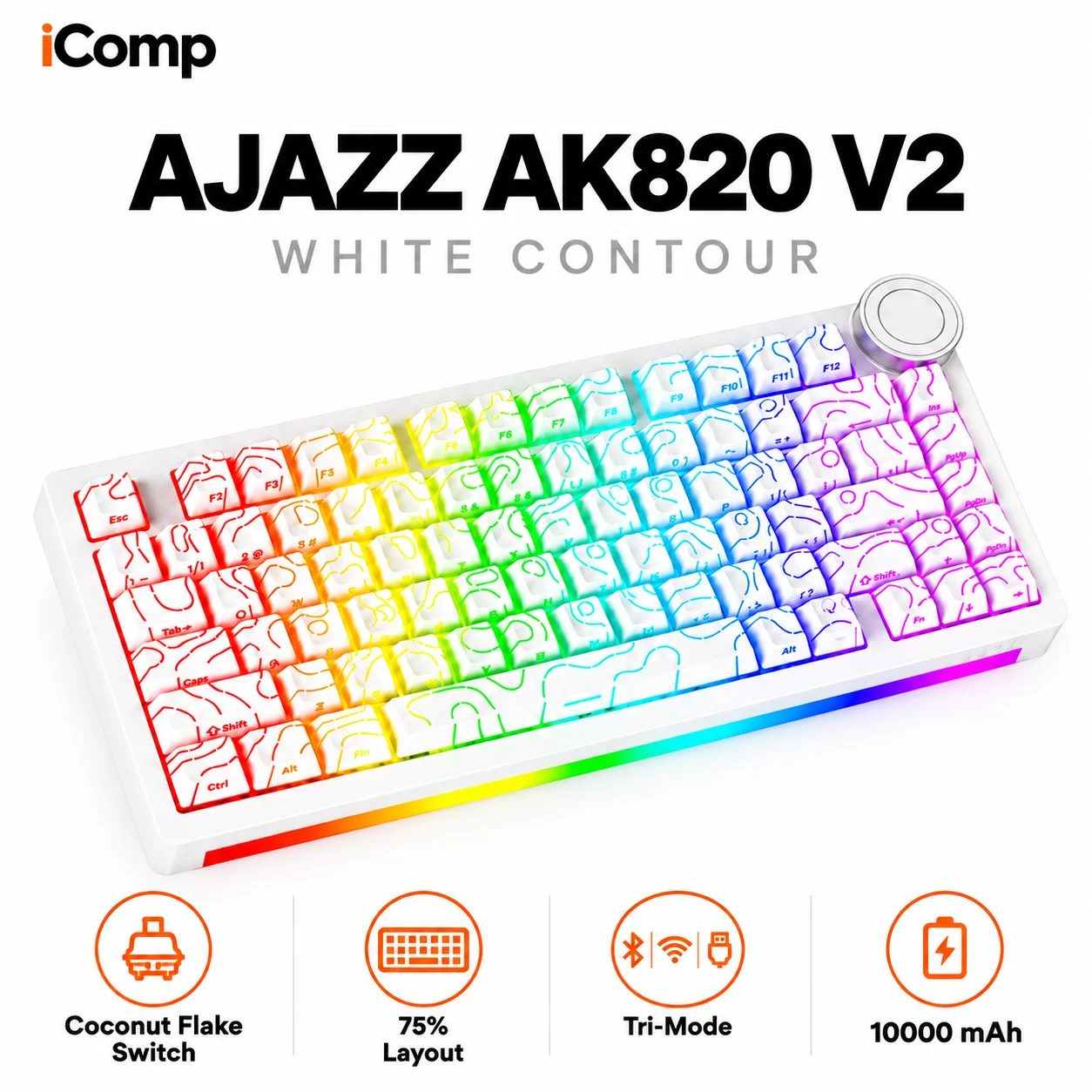 Ajazz AK820 V2 White Contour Gaming Keyboard