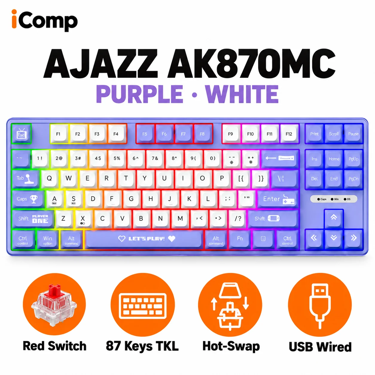 Ajazz AK870MC Purple-White Gaming Keyboard