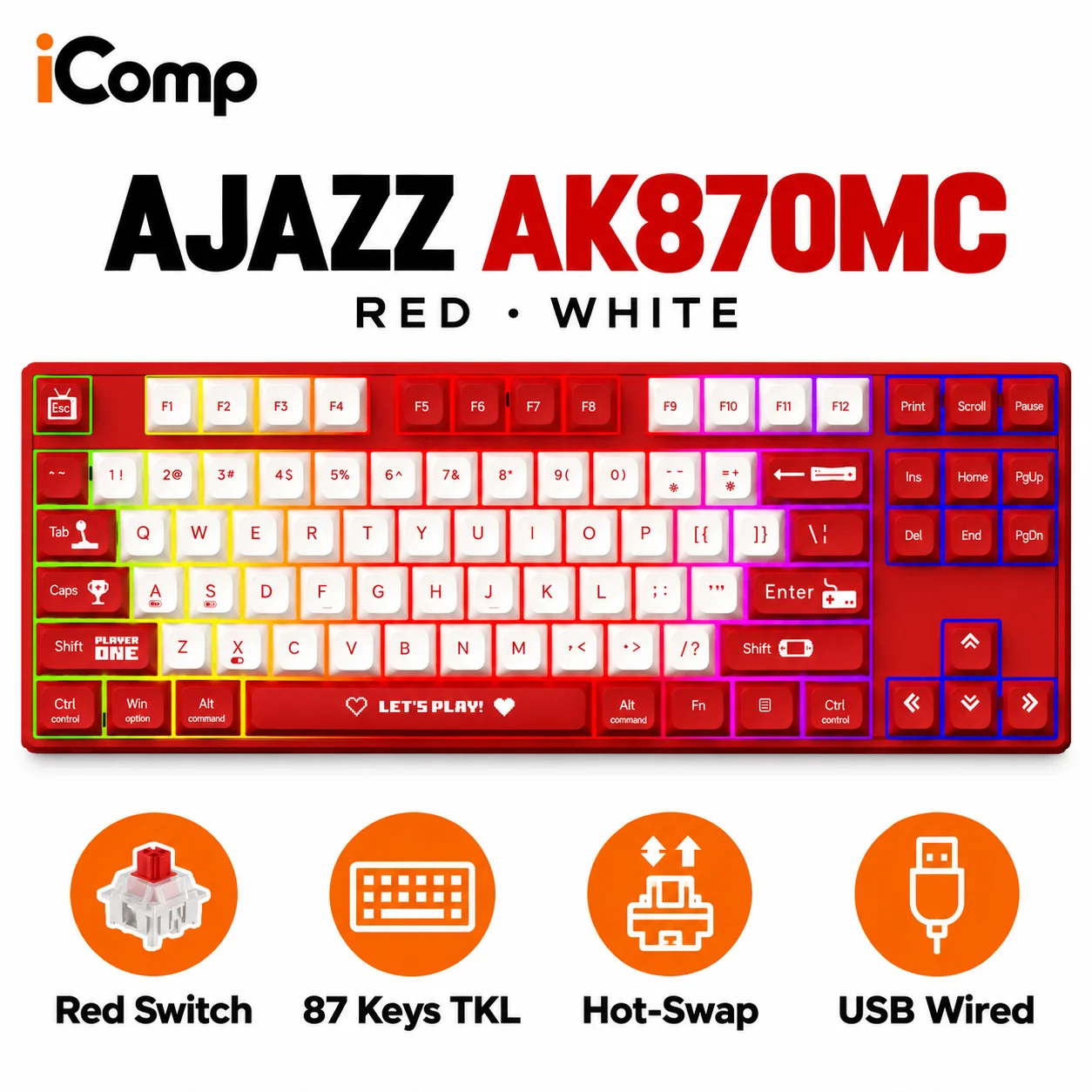 Ajazz AK870MC Red-White Gaming Keyboard