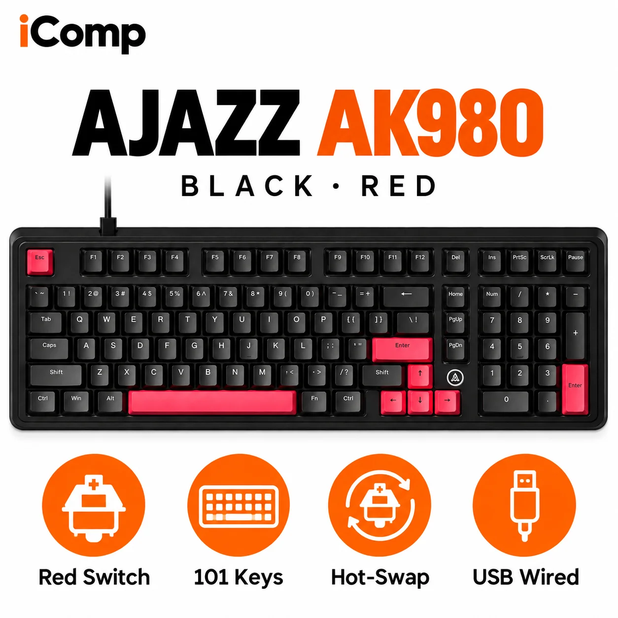 Ajazz AK980 Black-Red Gaming Keyboard