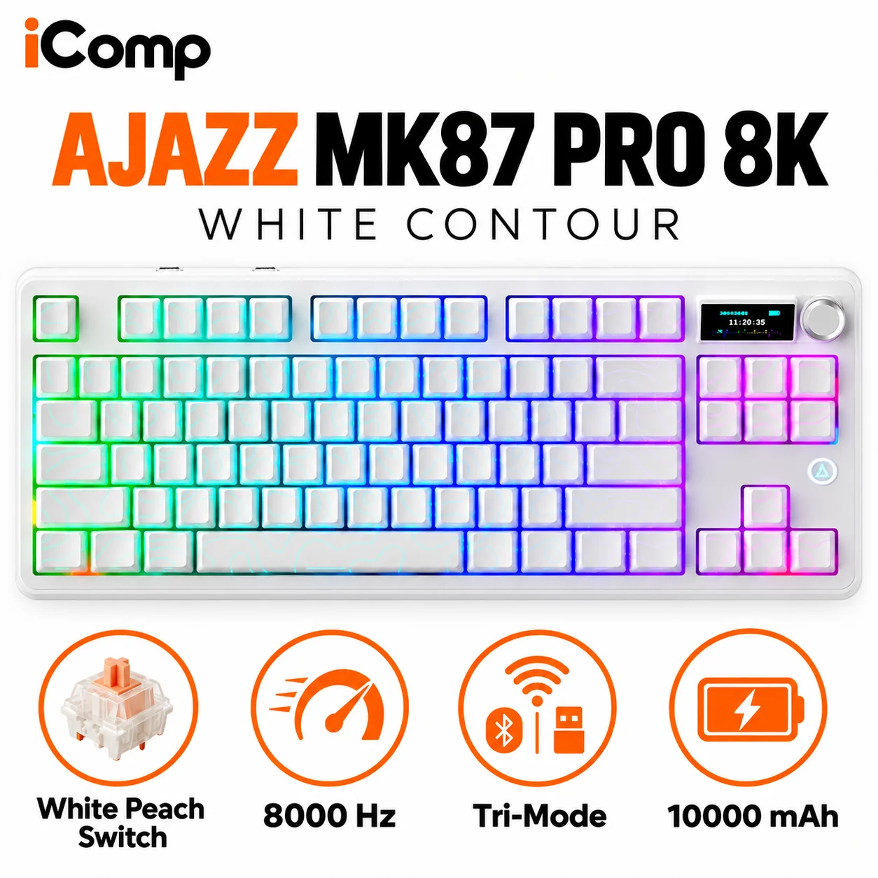 Ajazz MK87 Pro 8K White Contour Gaming Keyboard