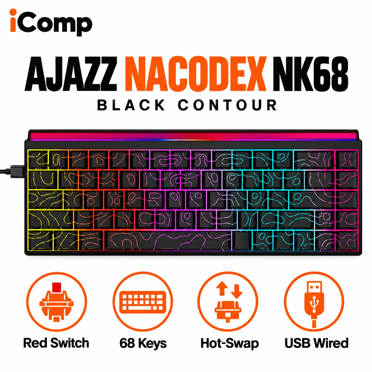 Ajazz Nacodex NK68 Black Contour Gaming Keyboard