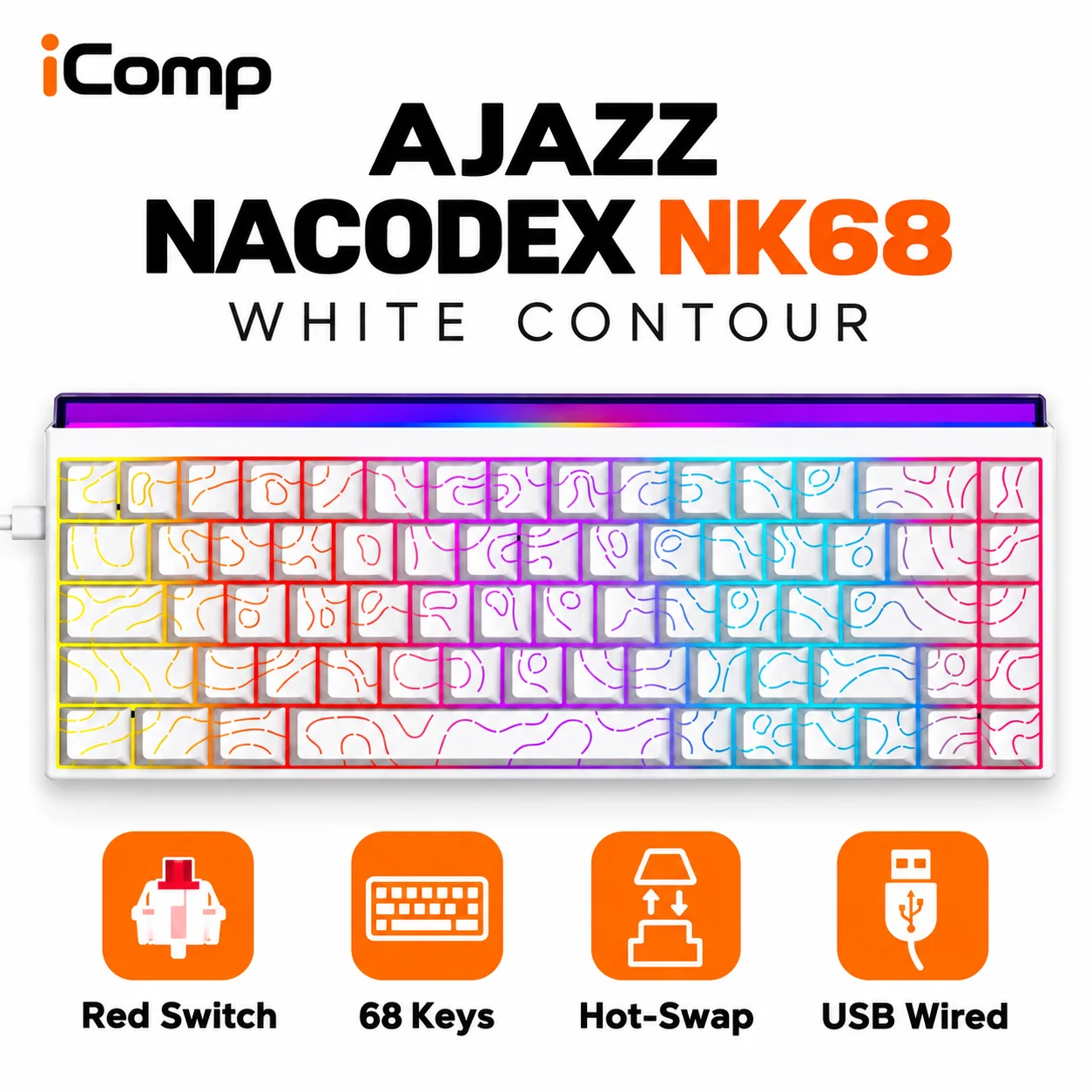 Ajazz Nacodex NK68 White Contour Gaming Keyboard