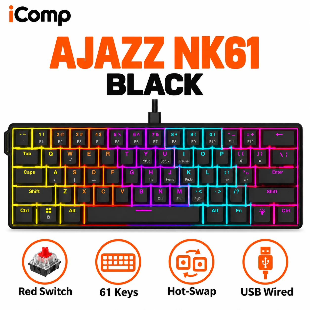 Ajazz NK61 Black Gaming Keyboard