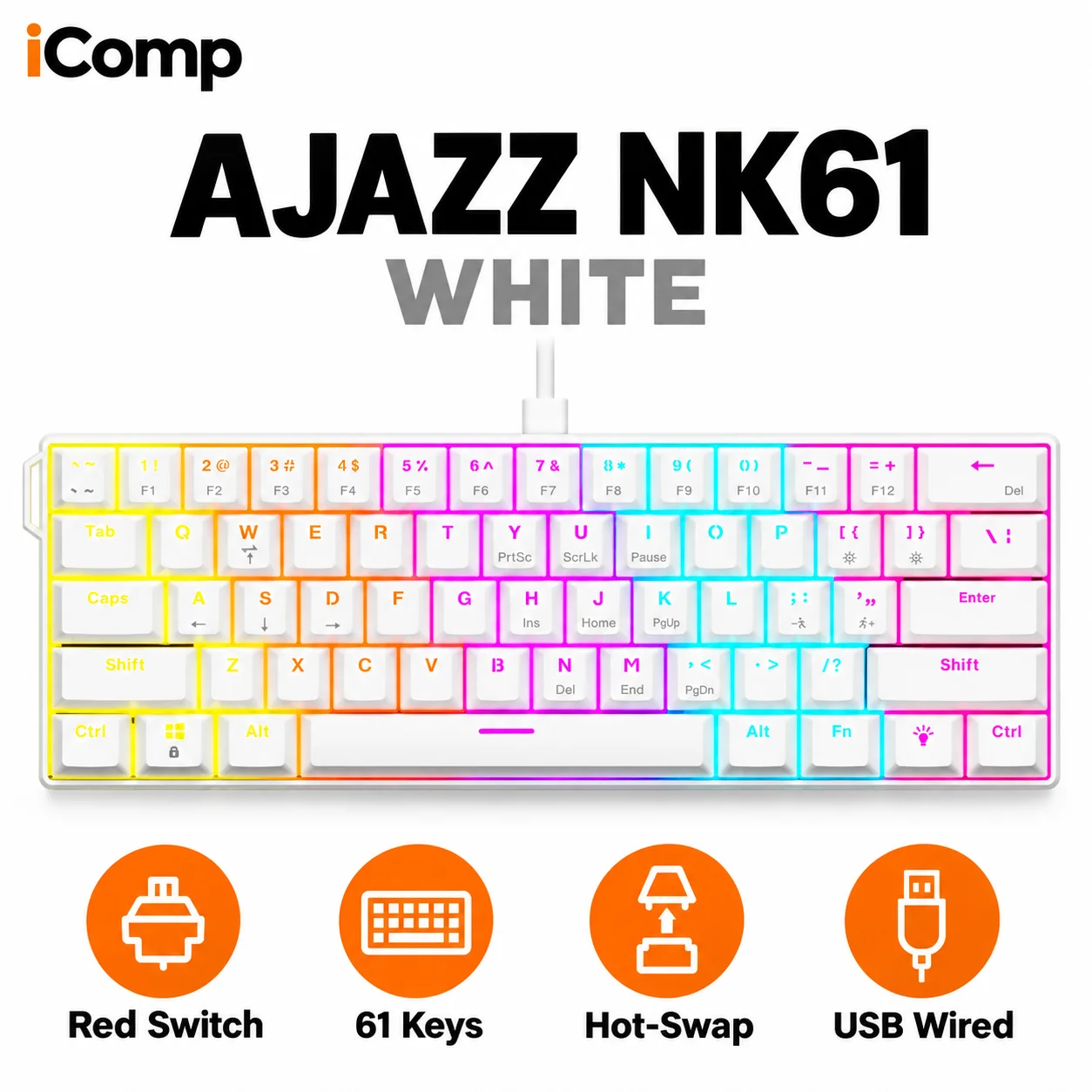 Ajazz NK61 White Gaming Keyboard