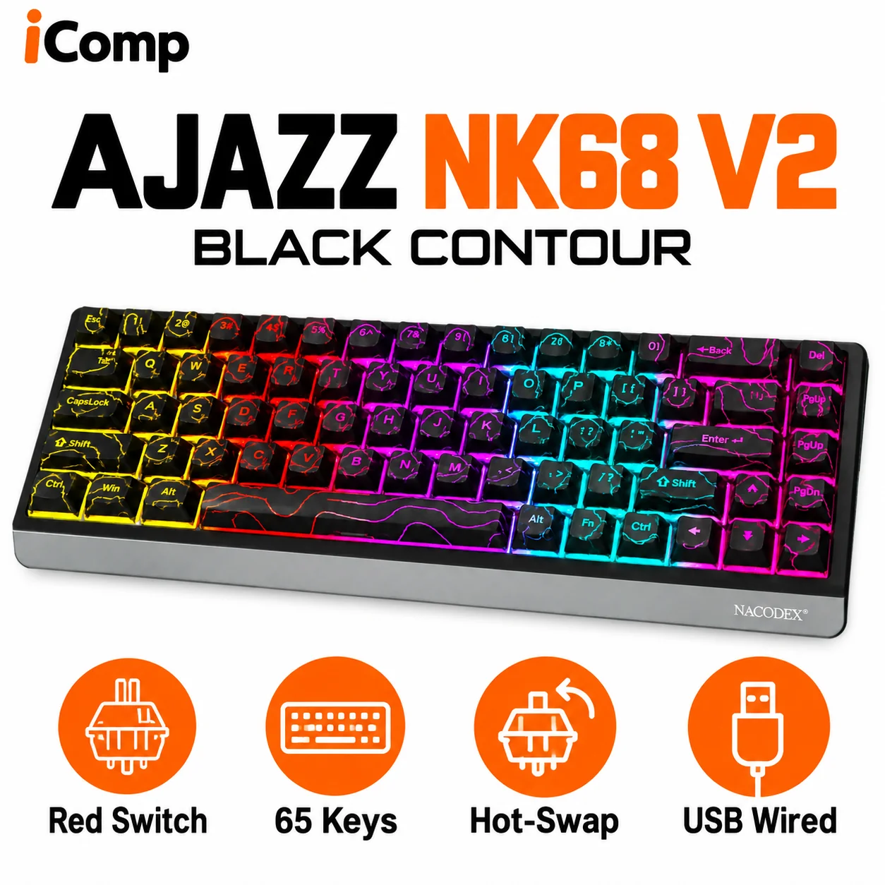 Ajazz NK68 V2 Black Contour Gaming Keyboard