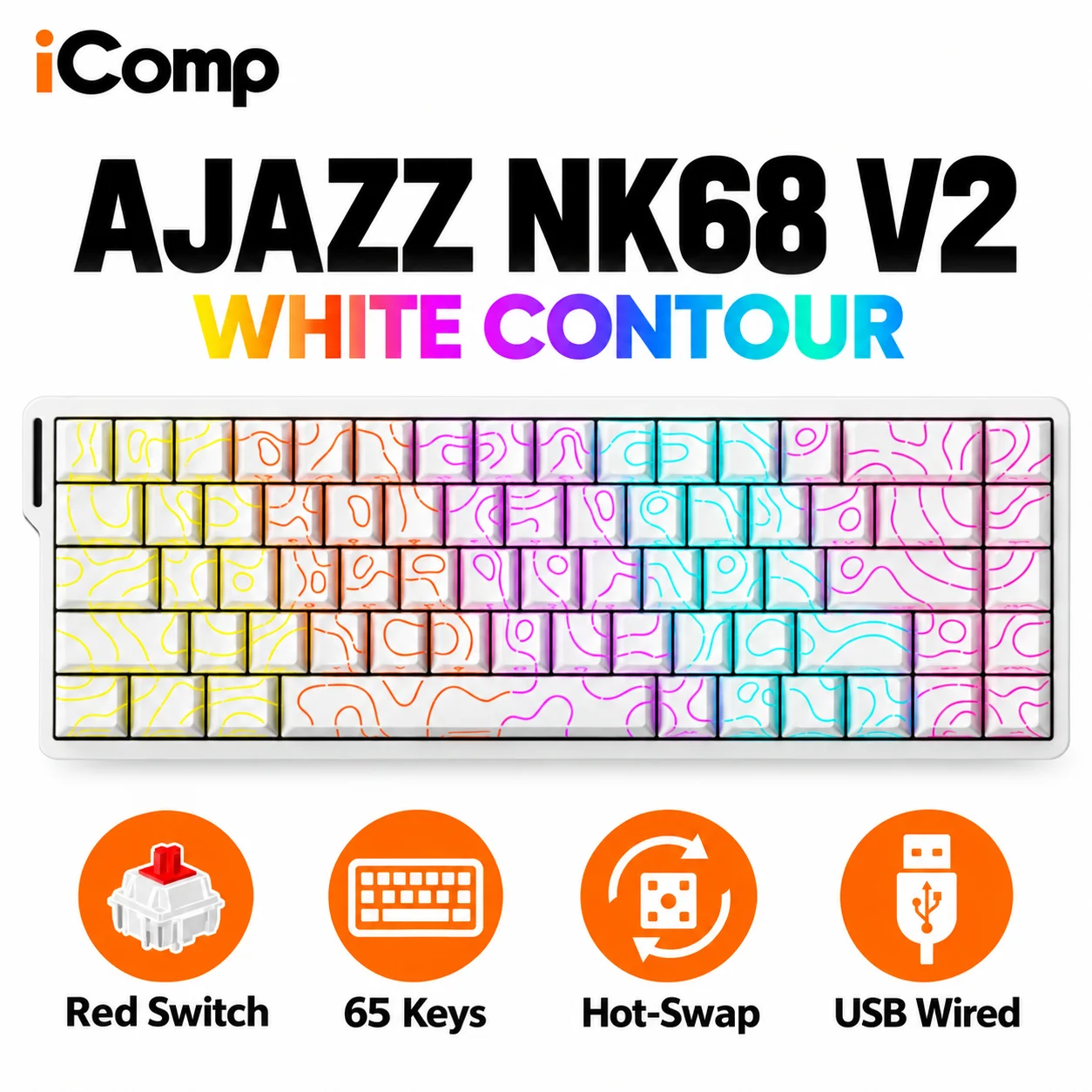 Ajazz NK68 V2 White Contour Gaming Keyboard