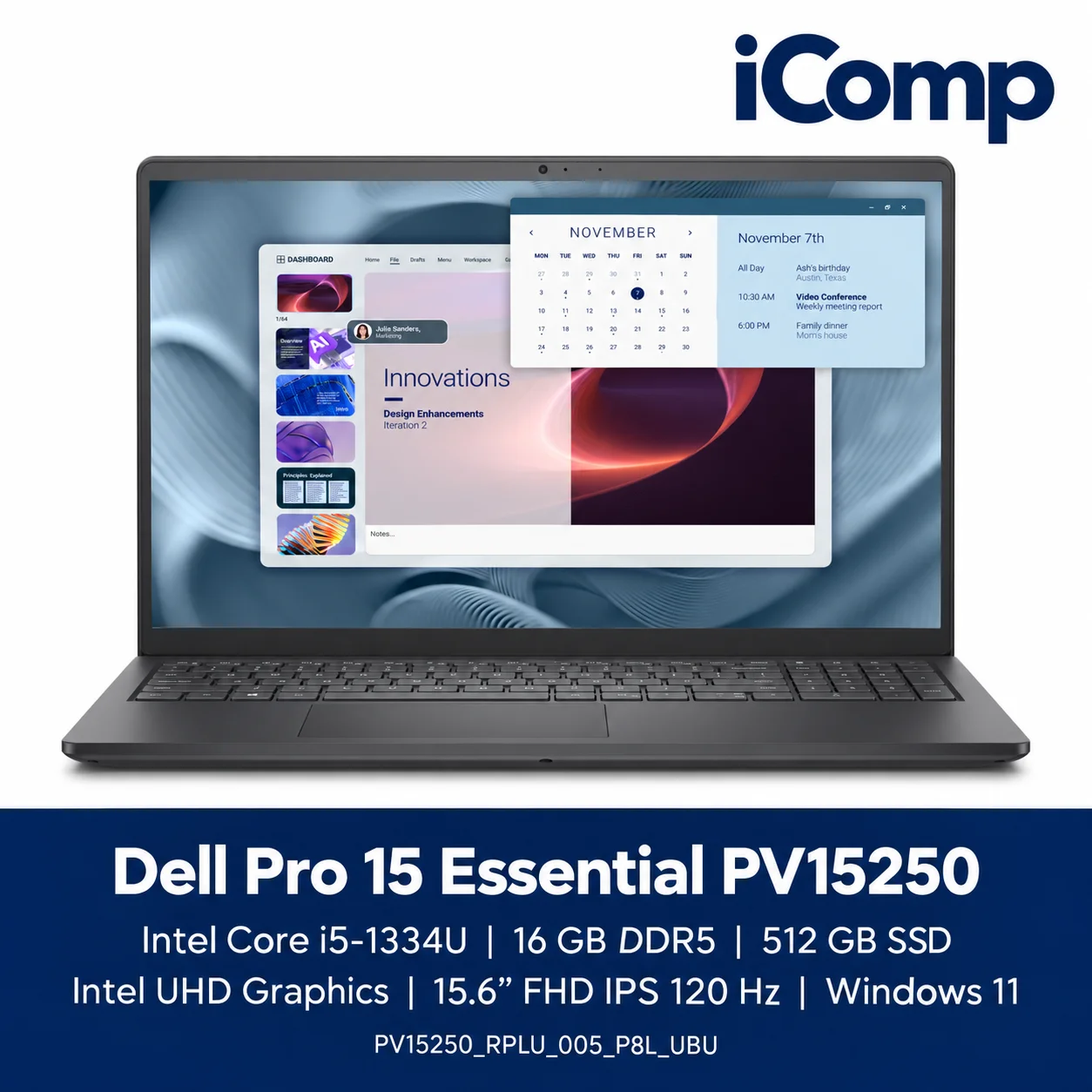 Dell Pro 15 Essential PV15250 Core i5-1334U (PV15250_RPLU_005_P8L_UBU) Laptop