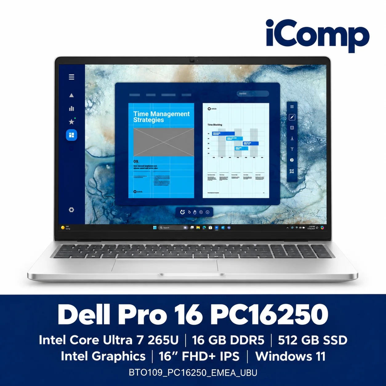 Dell Pro 16 PC16250 Ultra 7 265U (BTO109_PC16250_EMEA_UBU) Laptop
