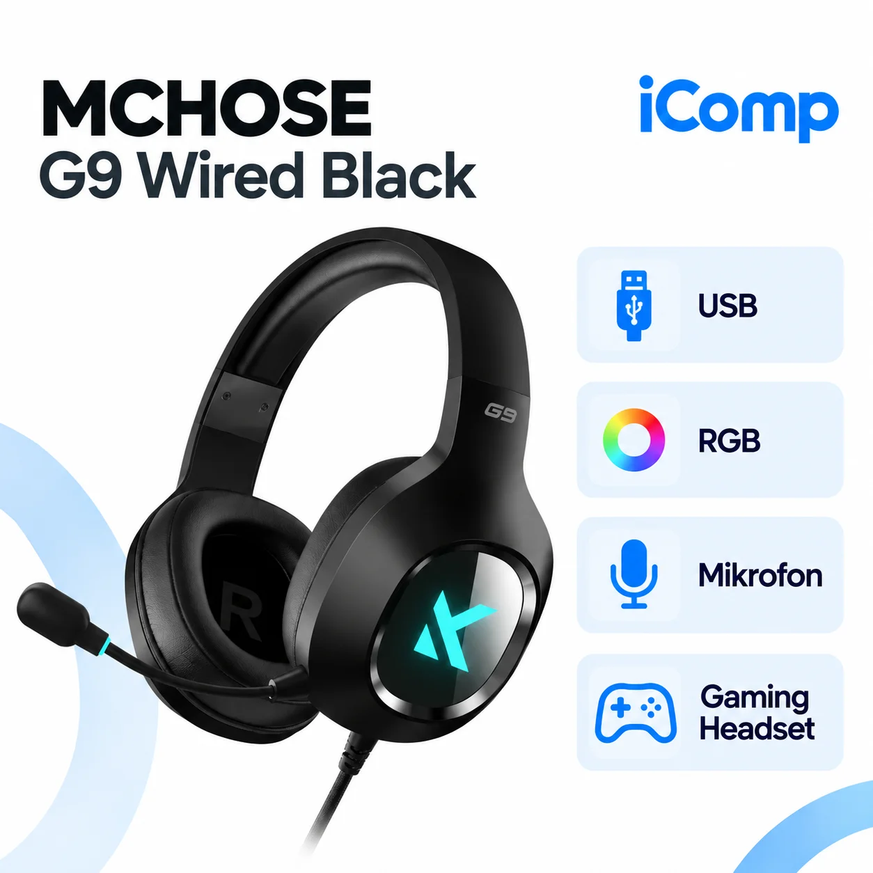 MCHOSE G9 Wired Black Gaming Qulaqliq
