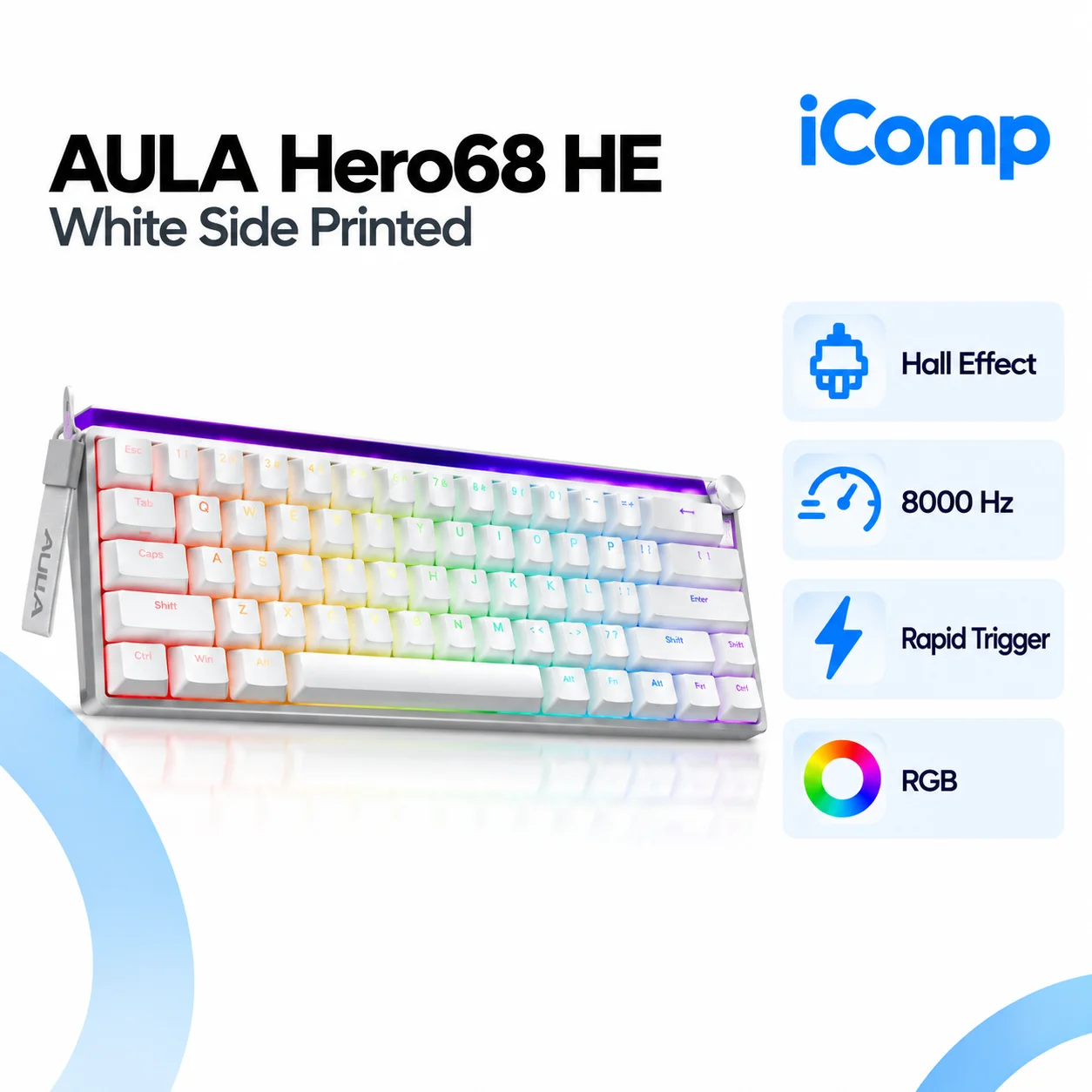 AULA Hero68 HE White Side Printed Gaming Keyboard