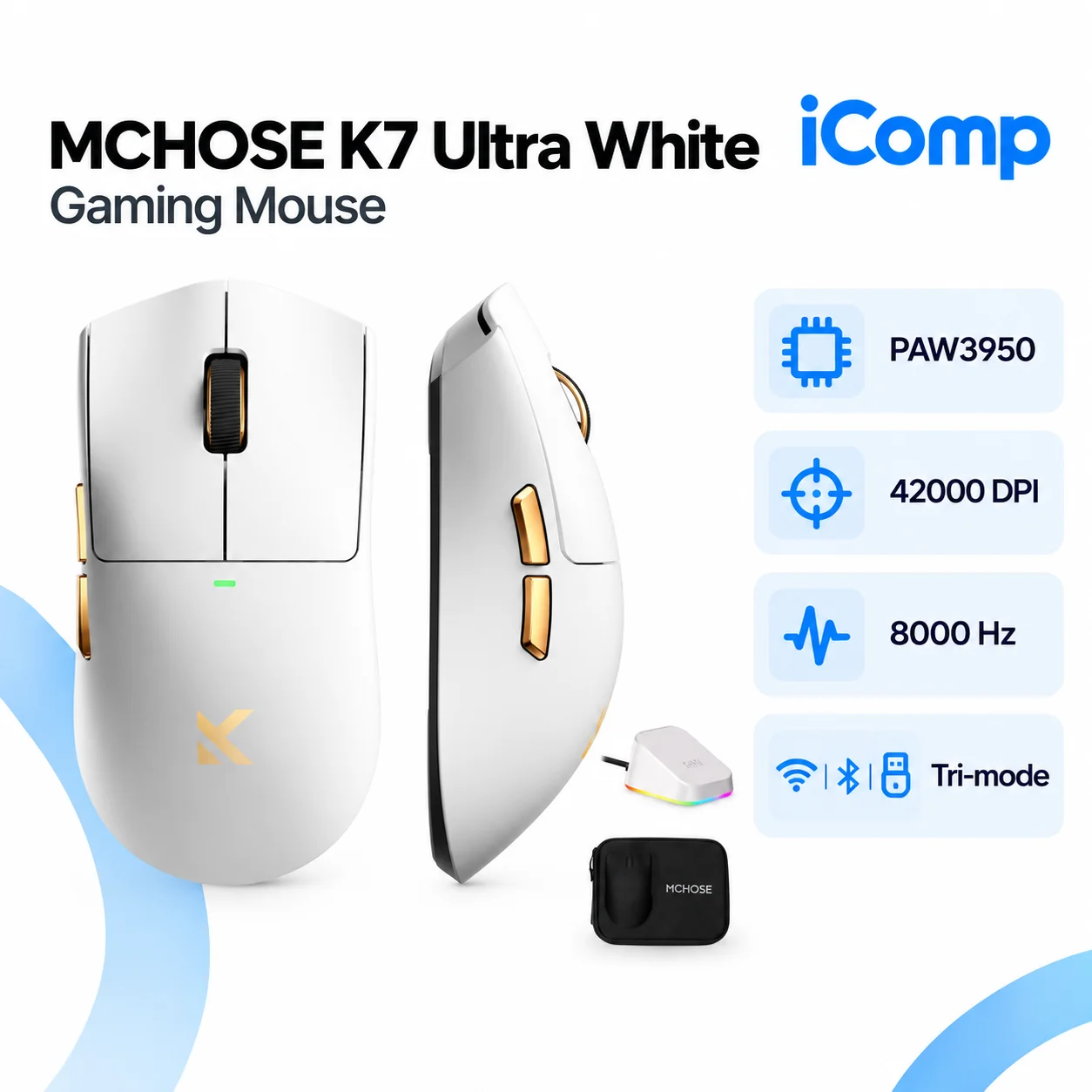 MCHOSE K7 Ultra White Gaming Mouse
