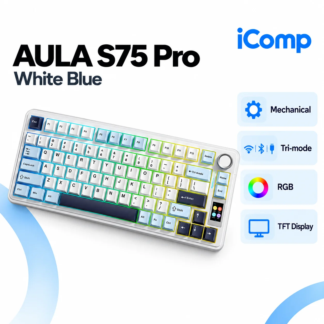 AULA S75 Pro White Blue Gaming Keyboard
