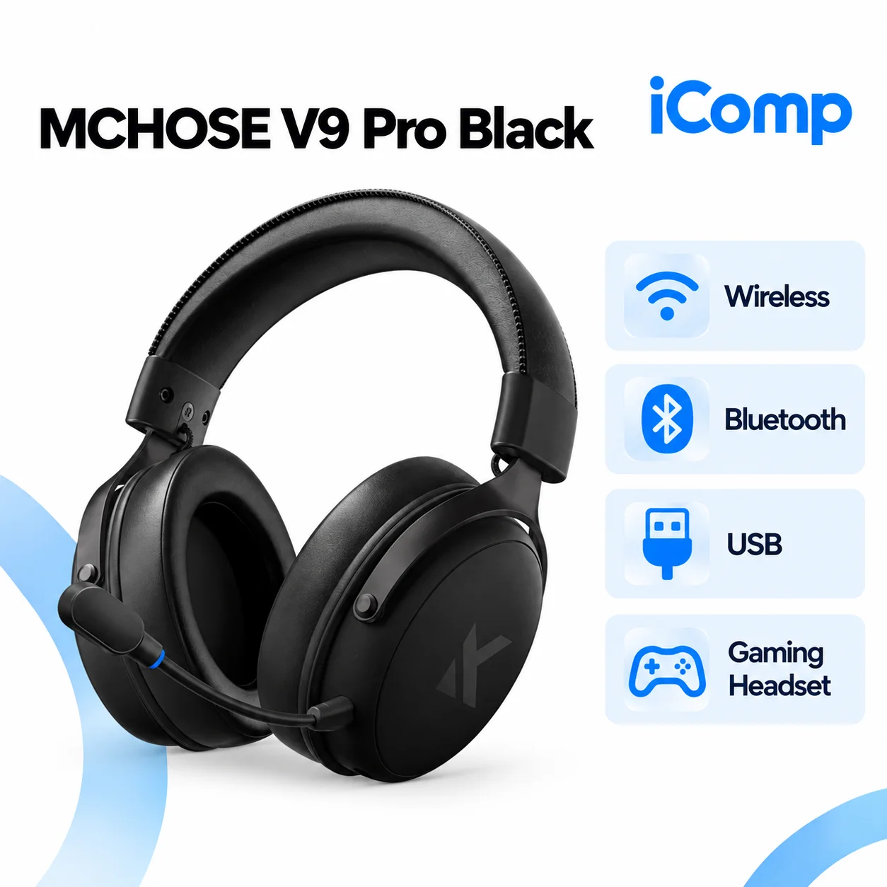 MCHOSE V9 Pro Black Gaming Qulaqliq