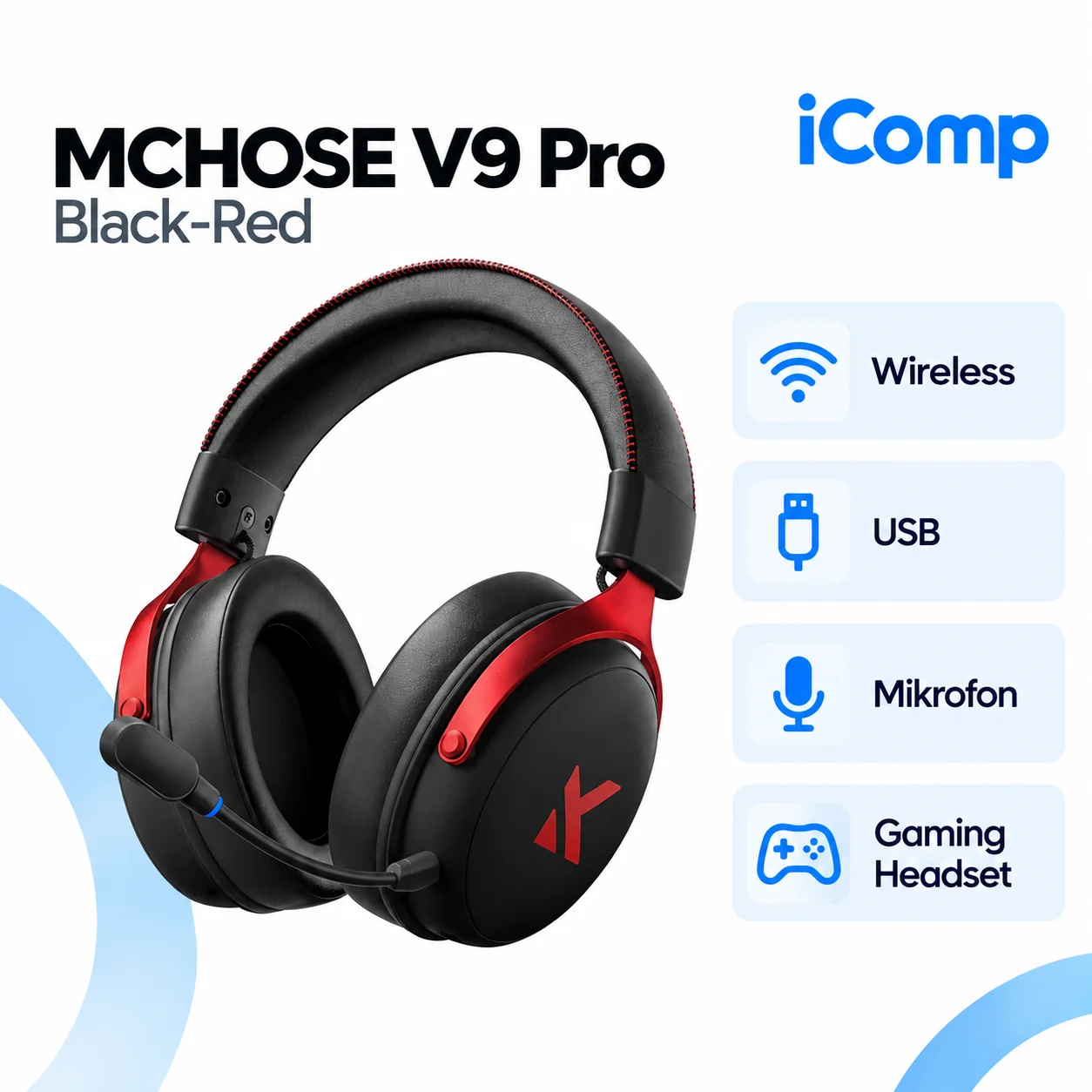 MCHOSE V9 Pro Black-Red Gaming Qulaqliq